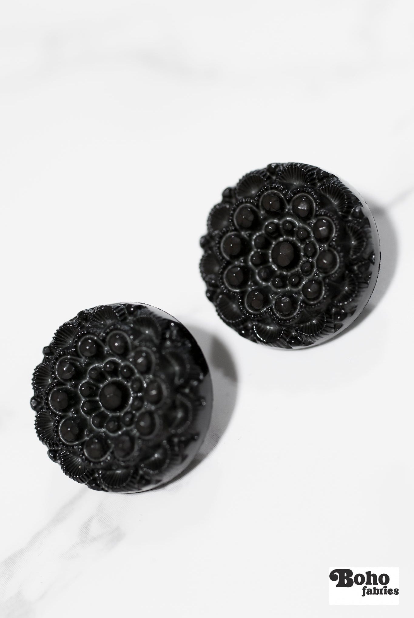 Vintage Inspired Jet Black Rosette Button. Available in 25mm (40L) - Boho Fabrics - Buttons & Snaps