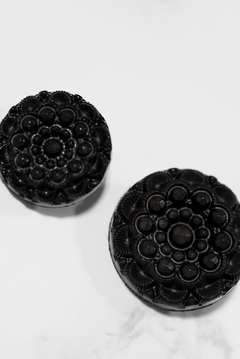 Vintage Inspired Jet Black Rosette Button. Available in 25mm (40L) - Boho Fabrics - Buttons & Snaps