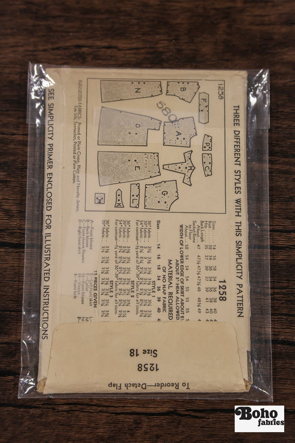 Vintage Sewing Pattern - 1930s - Simplicity 1258 - Women's Art Deco Asymmetrical Day Dress | Bust 36 - Boho Fabrics - Sewing Patterns