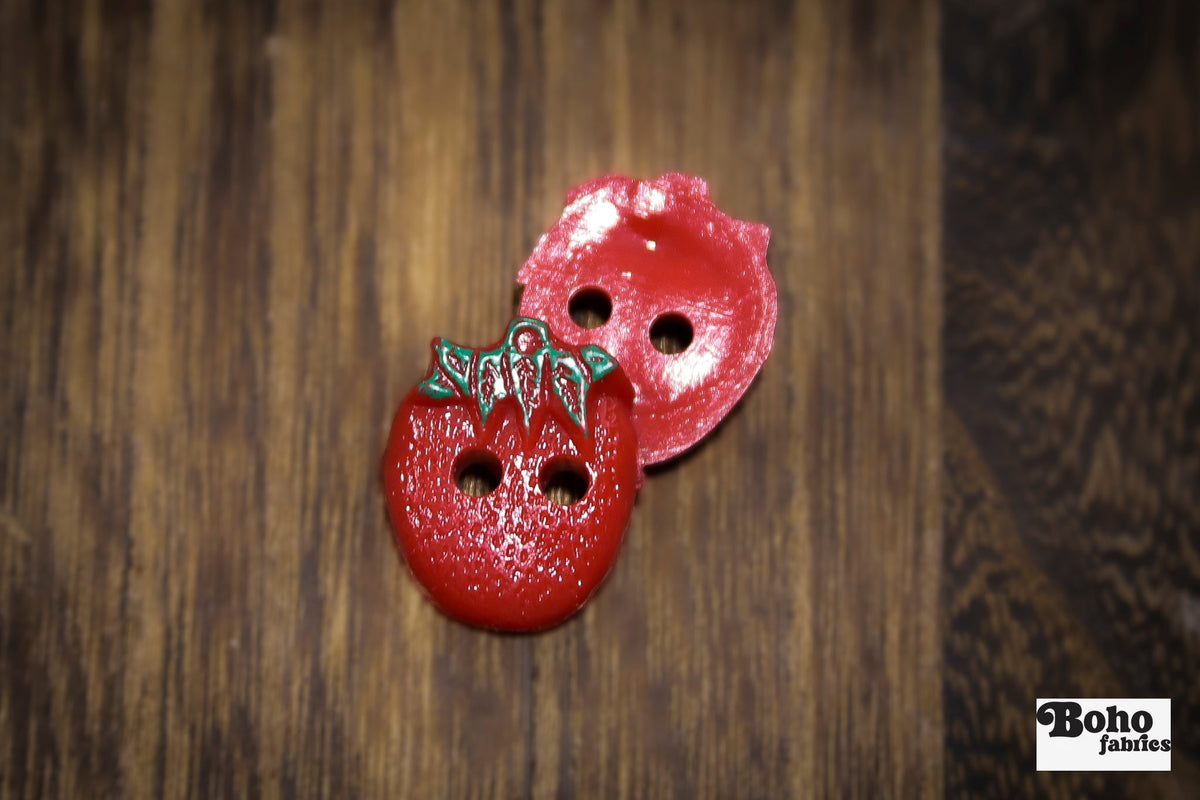Vintage Strawberry Plastic 2-Hole Buttons 15mm - Boho Fabrics - Buttons & Snaps