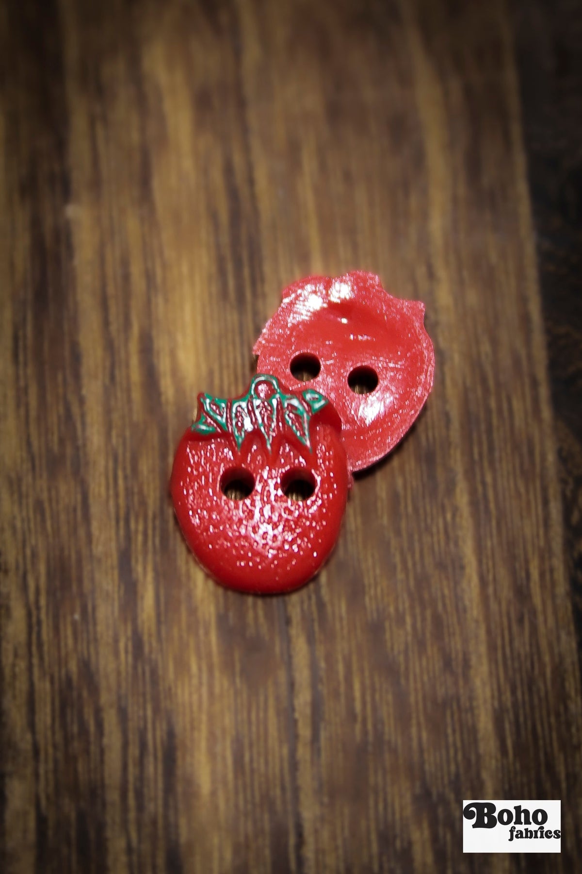 Vintage Strawberry Plastic 2-Hole Buttons 15mm - Boho Fabrics - Buttons & Snaps