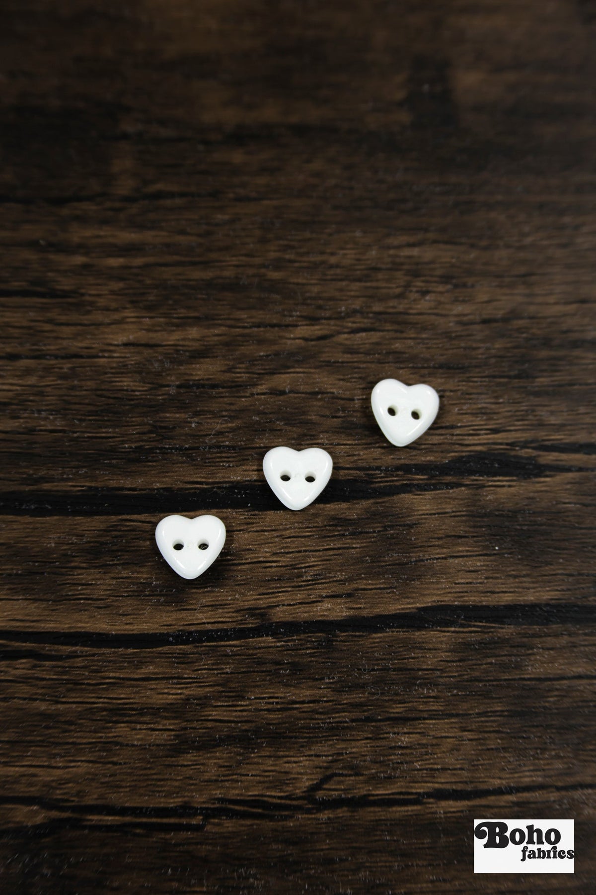 Vintage White Heart Plastic 2-Hole Buttons 12mm, Set of 8 - Boho Fabrics - Buttons & Snaps