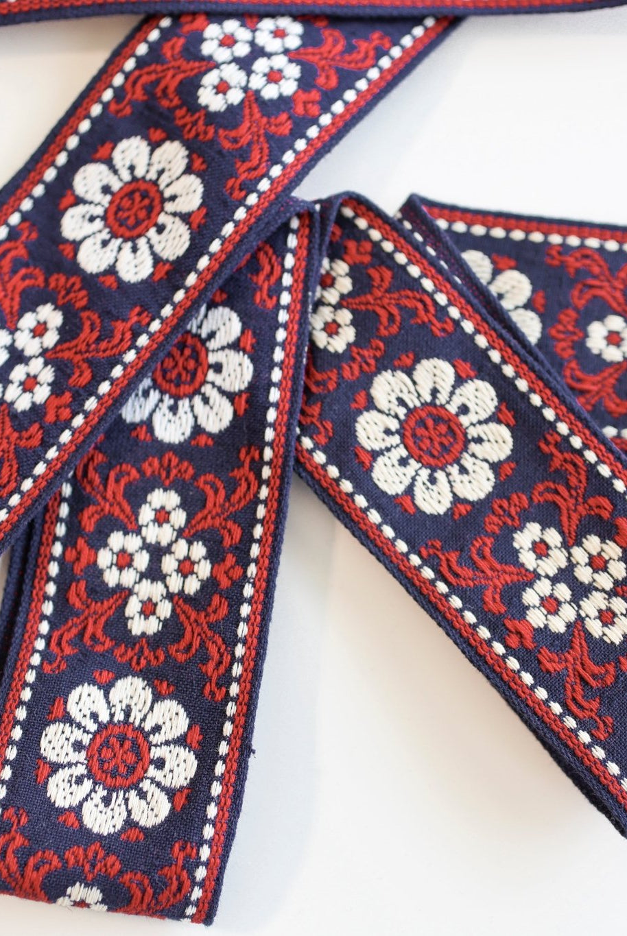 Volkslied Floral in Navy. Vintage Jacquard Woven Trim, 2.25" TRIM - 070 - Boho Fabrics - Trims