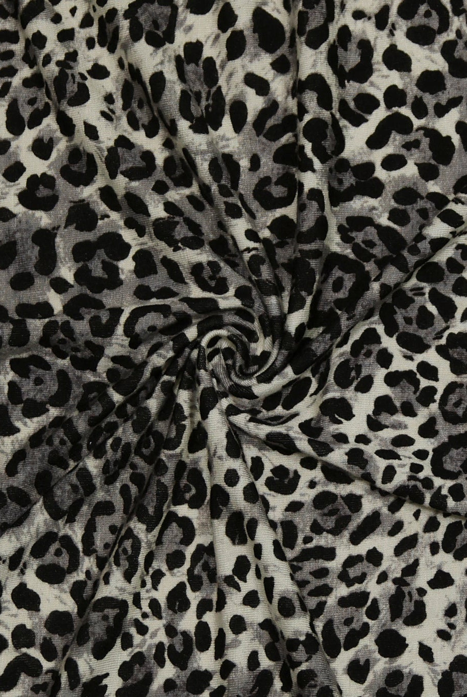 Warm Gray Leopard Print, Rayon Spandex Jersey Knit Fabric - Boho Fabrics - Rayon Jersey Solid, Knit Fabric