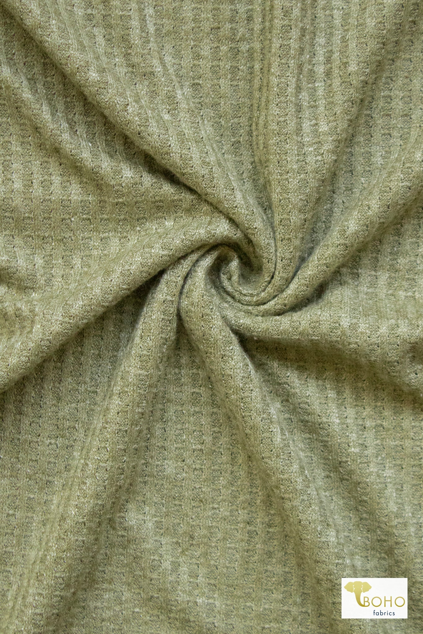 Warm Matcha Green, Waffle Knit Fabric - Boho Fabrics - Waffle Knits