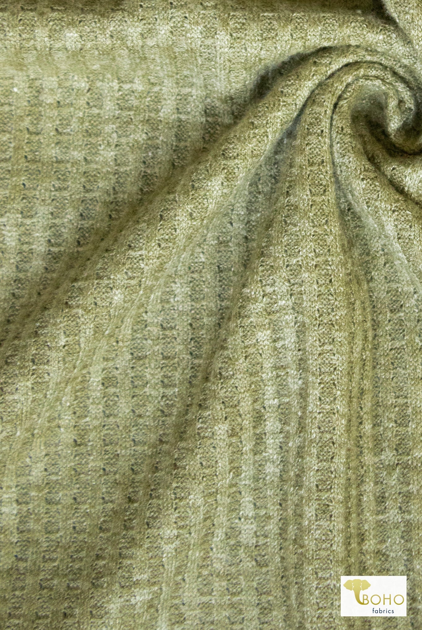 Warm Matcha Green, Waffle Knit Fabric - Boho Fabrics - Waffle Knits