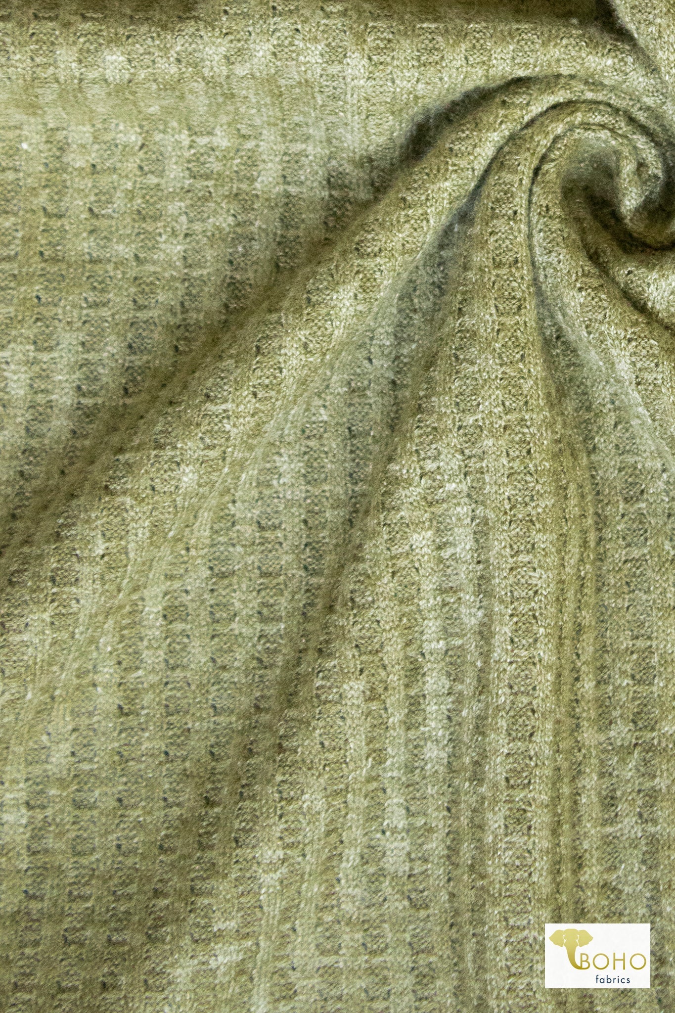 Warm Matcha Green, Waffle Knit Fabric - Boho Fabrics - Waffle Knits