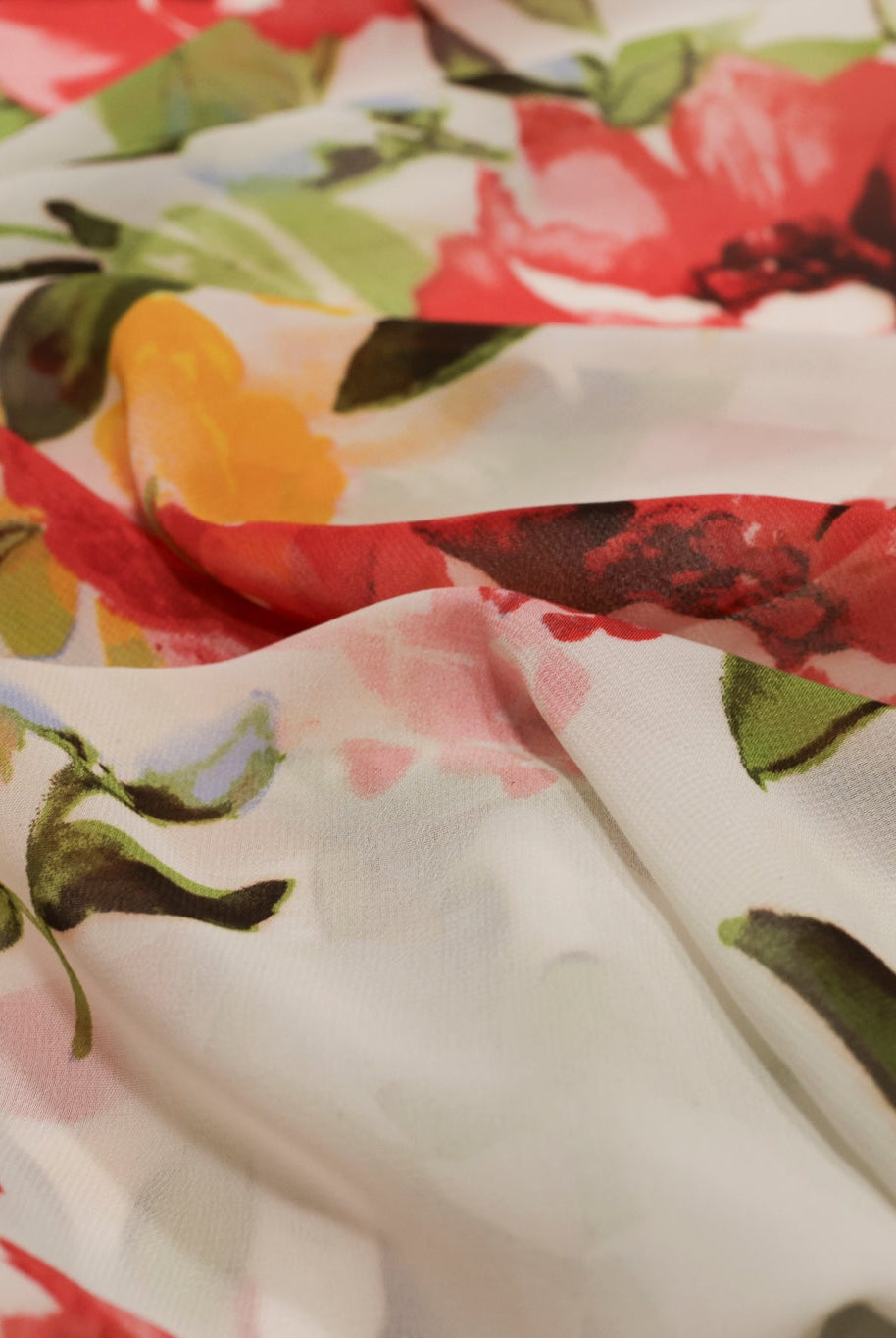 Watercolor Floral Chiffon Woven Fabric - Boho Fabrics - Chiffon, Woven