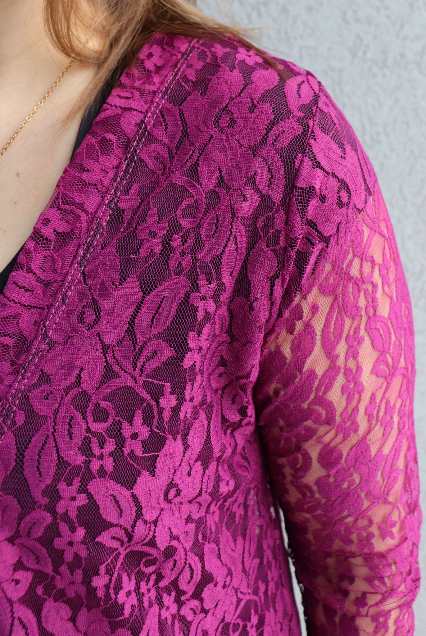 Whimsical Florals in Magenta. Stretch Lace. SL-116. - Boho Fabrics