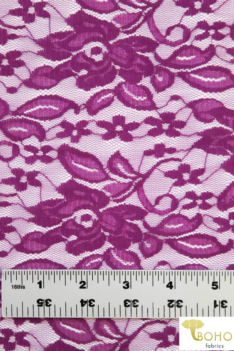 Whimsical Florals in Magenta. Stretch Lace. SL-116. - Boho Fabrics