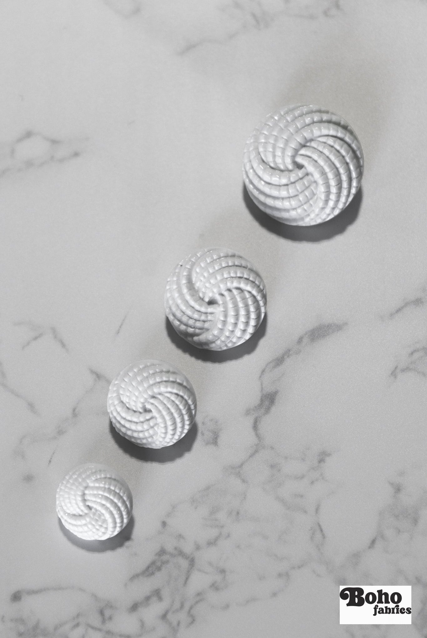 White Basketweave Spiral Plastic Shank Button. Available in 15mm, 18mm, 20mm, 25mm - Boho Fabrics - Buttons & Snaps