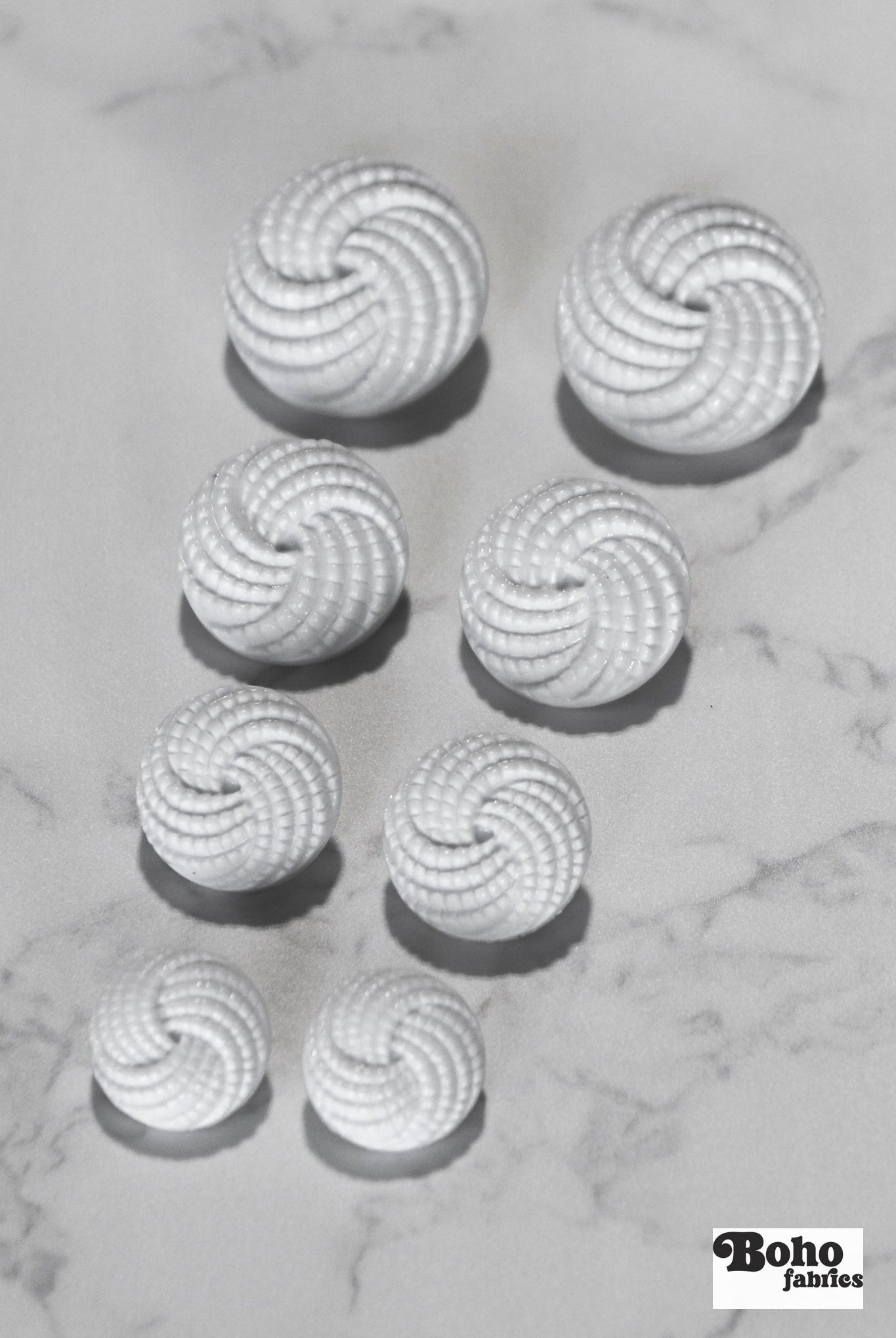 White Basketweave Spiral Plastic Shank Button. Available in 15mm, 18mm, 20mm, 25mm - Boho Fabrics - Buttons & Snaps