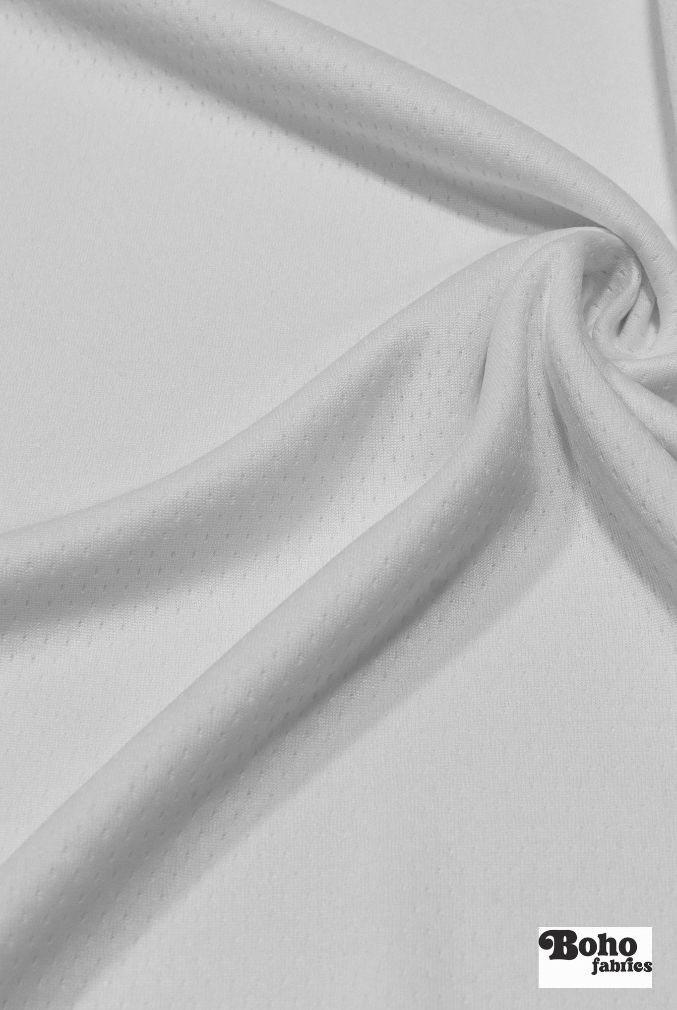 White, Flat Back Dimple, Athletic Mesh Fabric - Boho Fabrics - Athletic Knit Fabric