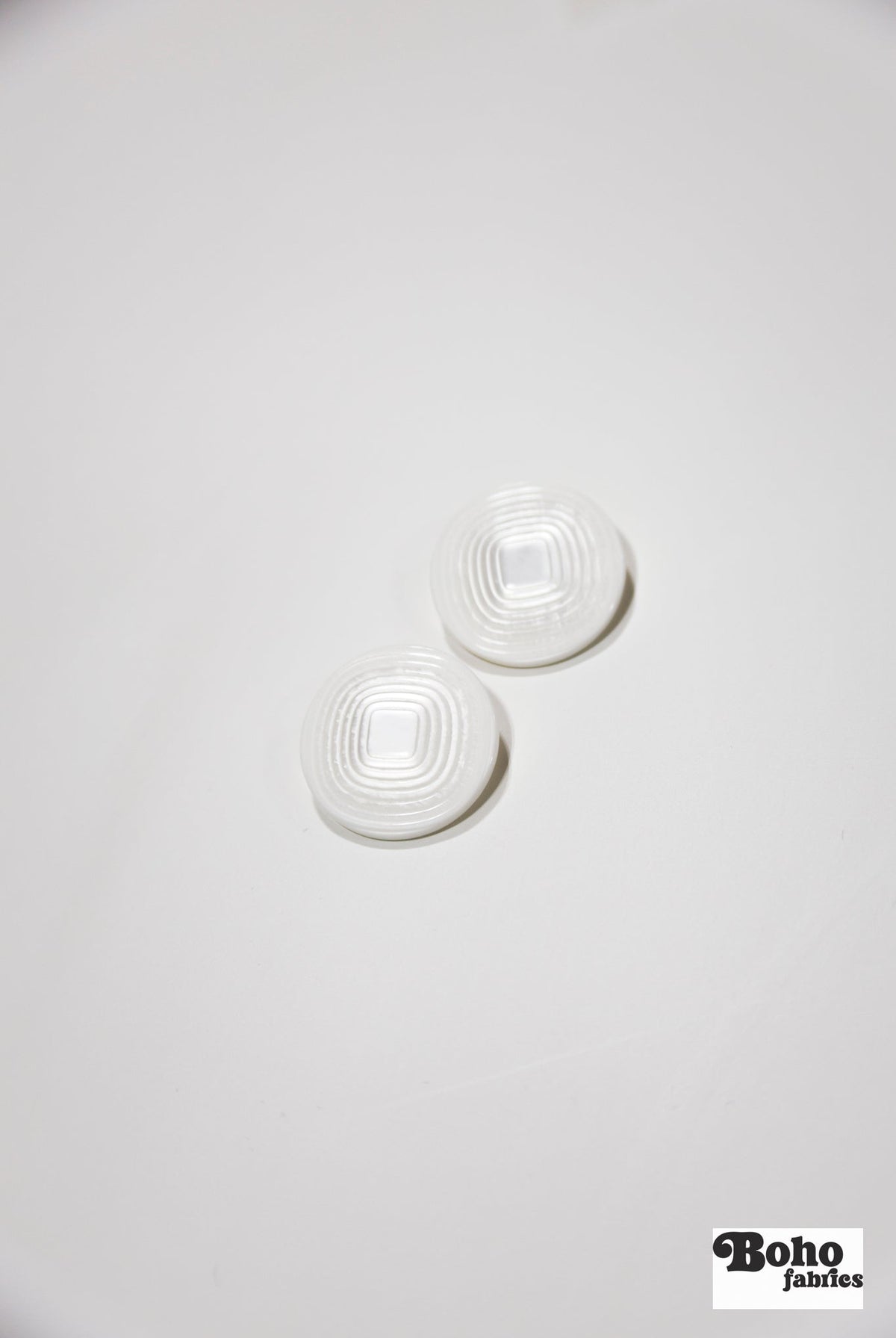 White Pearl Concentric Square Plastic Shank Buttons. 24L (15mm / 5/8"), 32L (20mm 13/16"), 36L (23mm / 7/8") - Boho Fabrics - Buttons & Snaps