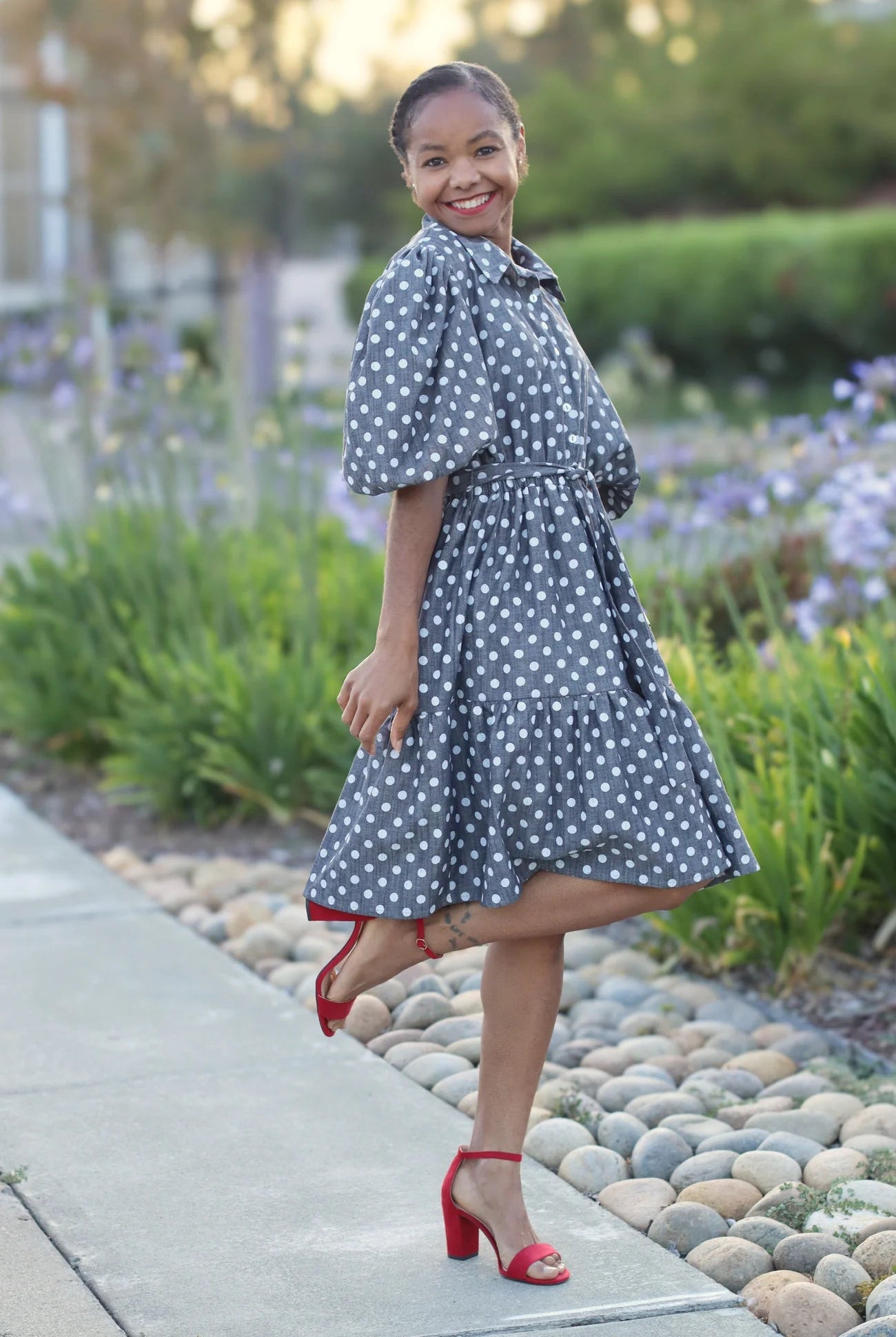 White Polka Dots on Black, Cotton Chambray Woven - Boho Fabrics - Chambray, Woven