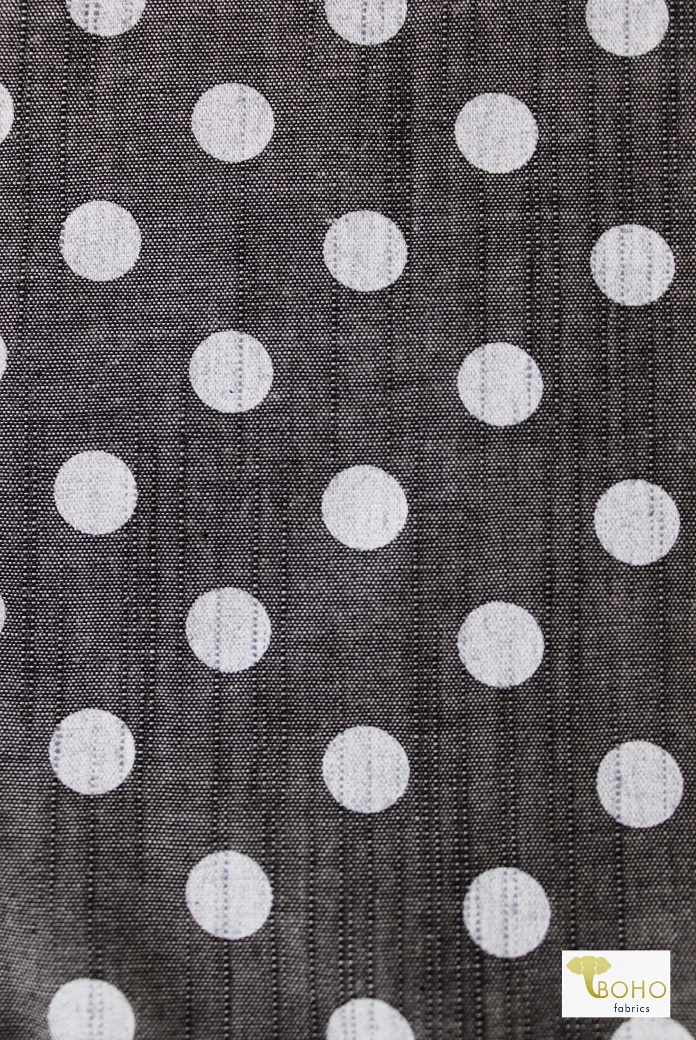 White Polka Dots on Black, Cotton Chambray Woven - Boho Fabrics