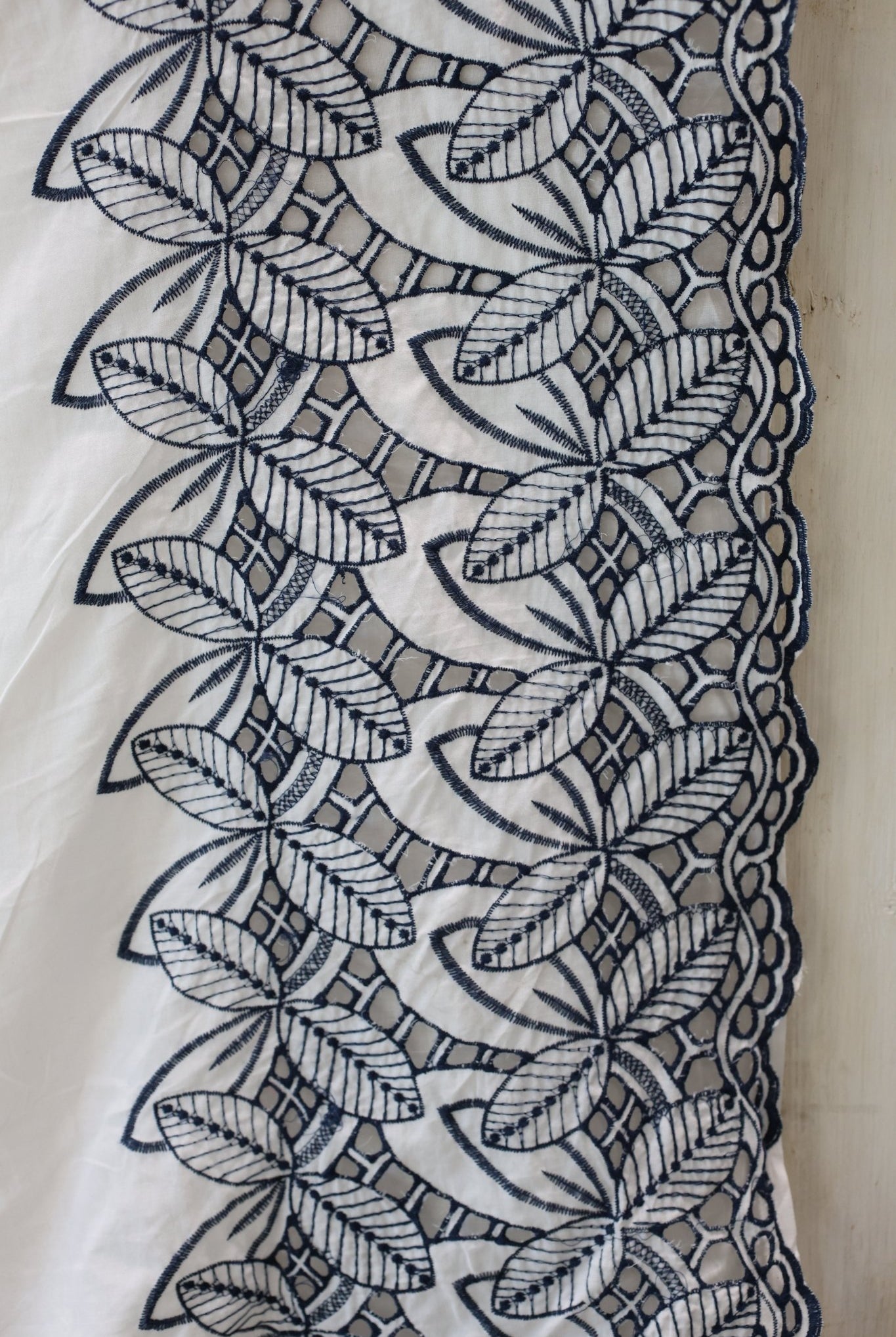 White, Retro Tropic Embroidered Florals, Cotton Woven Fabric - Boho Fabrics - Shirting, Woven