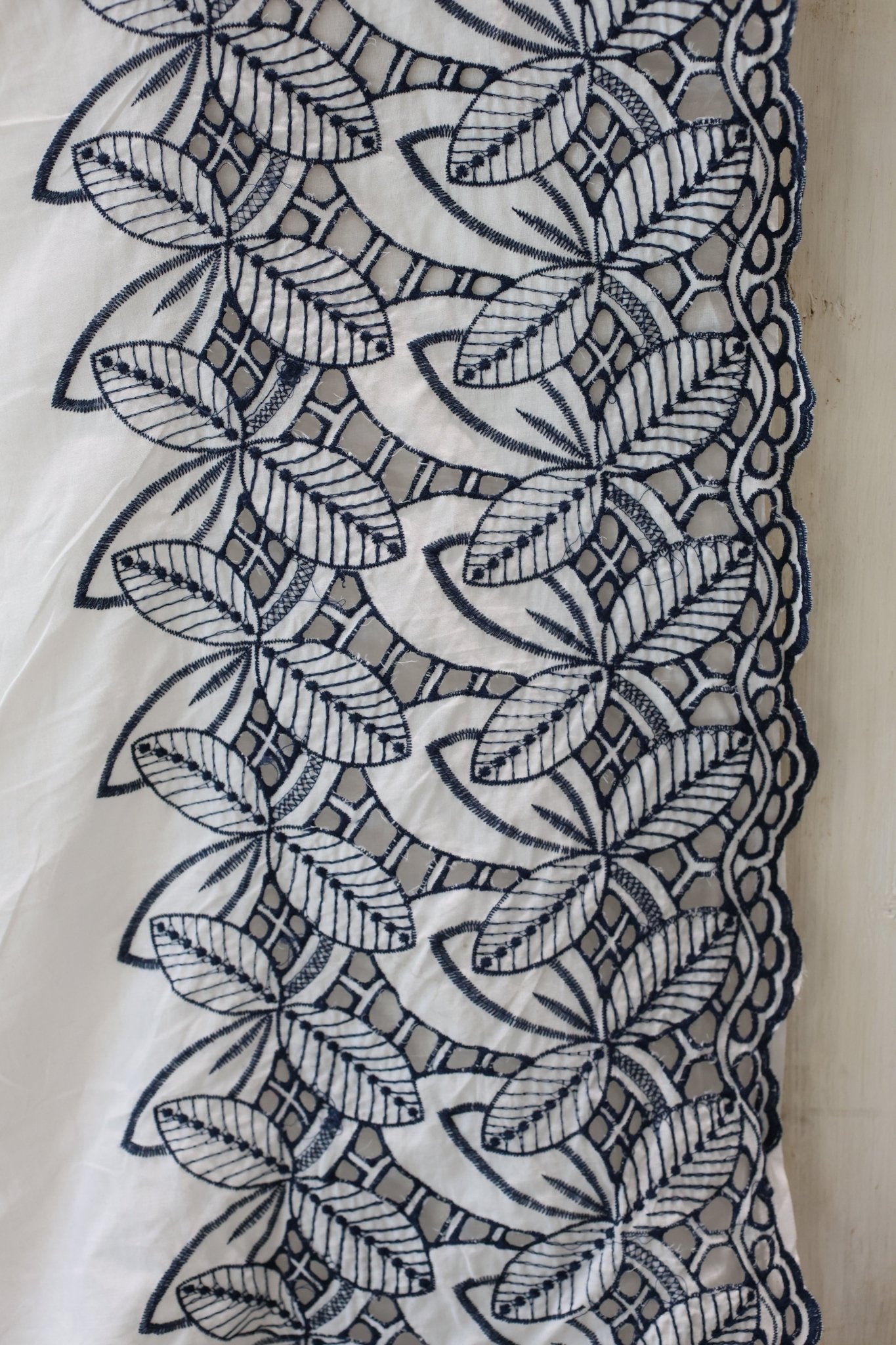 White, Retro Tropic Embroidered Florals, Cotton Woven Fabric - Boho Fabrics - Shirting, Woven