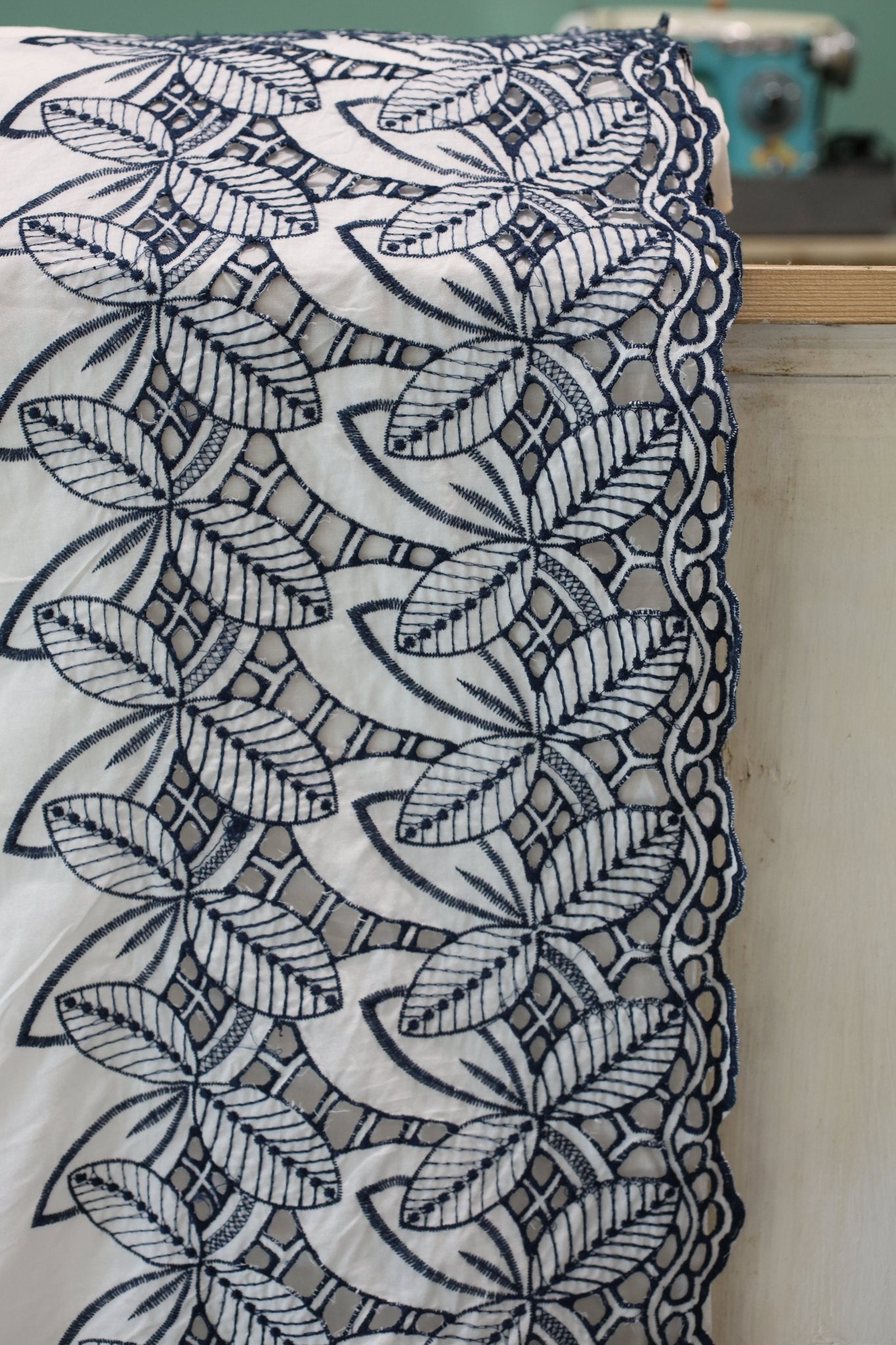 White, Retro Tropic Embroidered Florals, Cotton Woven Fabric - Boho Fabrics - Shirting, Woven