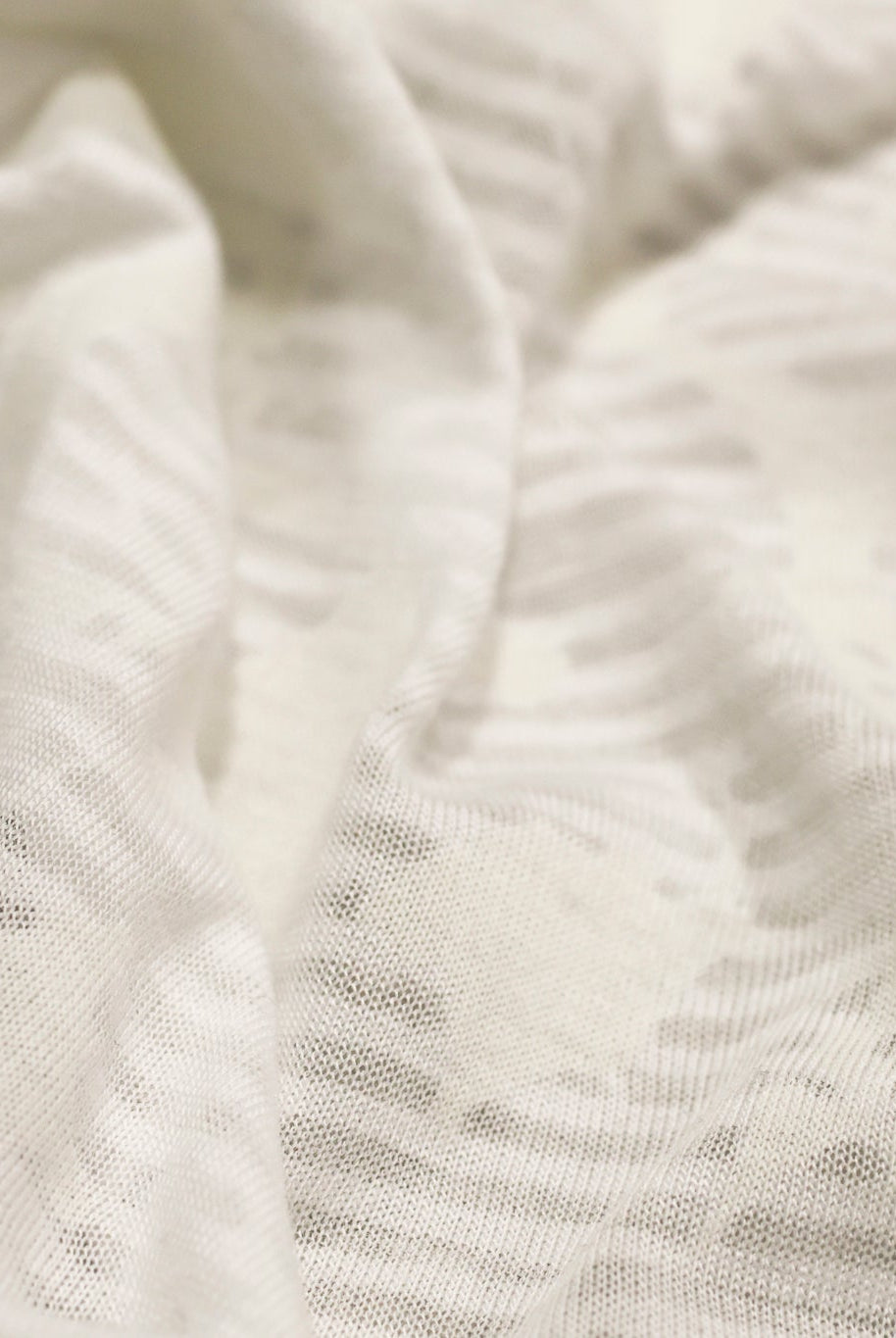 White Striped Floral Burnout Jersey Knit Fabric - Boho Fabrics - Jersey Knit Printed Fabric