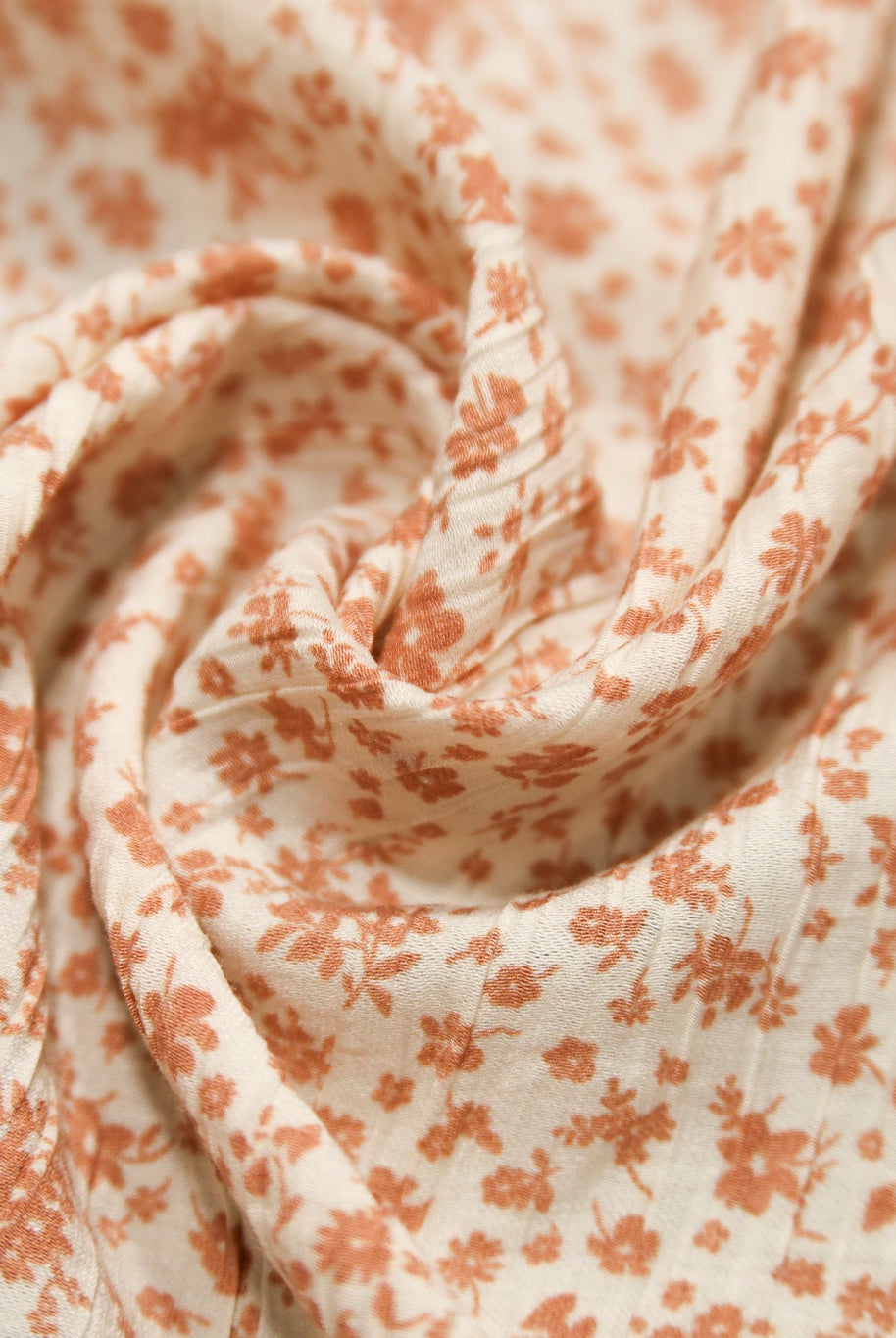 White with Tan Florals Crinkle Woven Fabric - Boho Fabrics - Woven Fabric