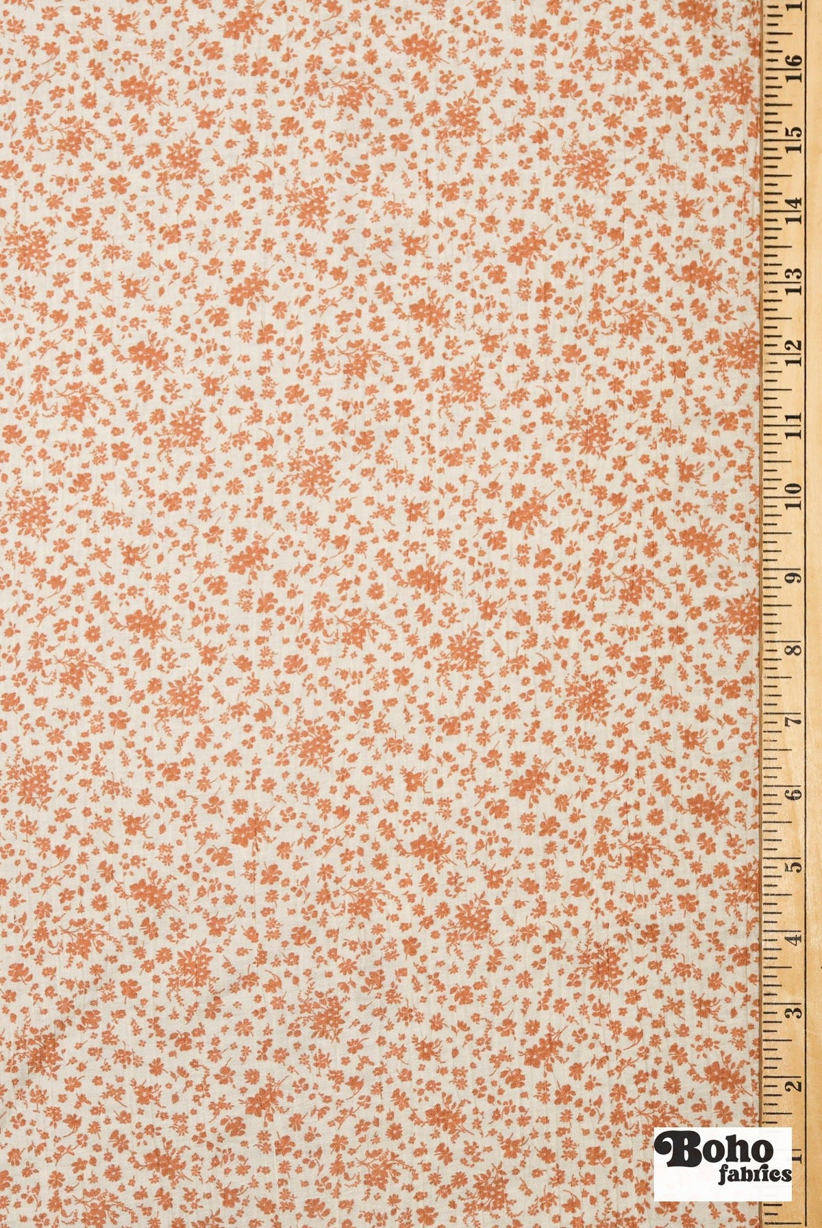 White with Tan Florals Crinkle Woven Fabric - Boho Fabrics - Woven Fabric