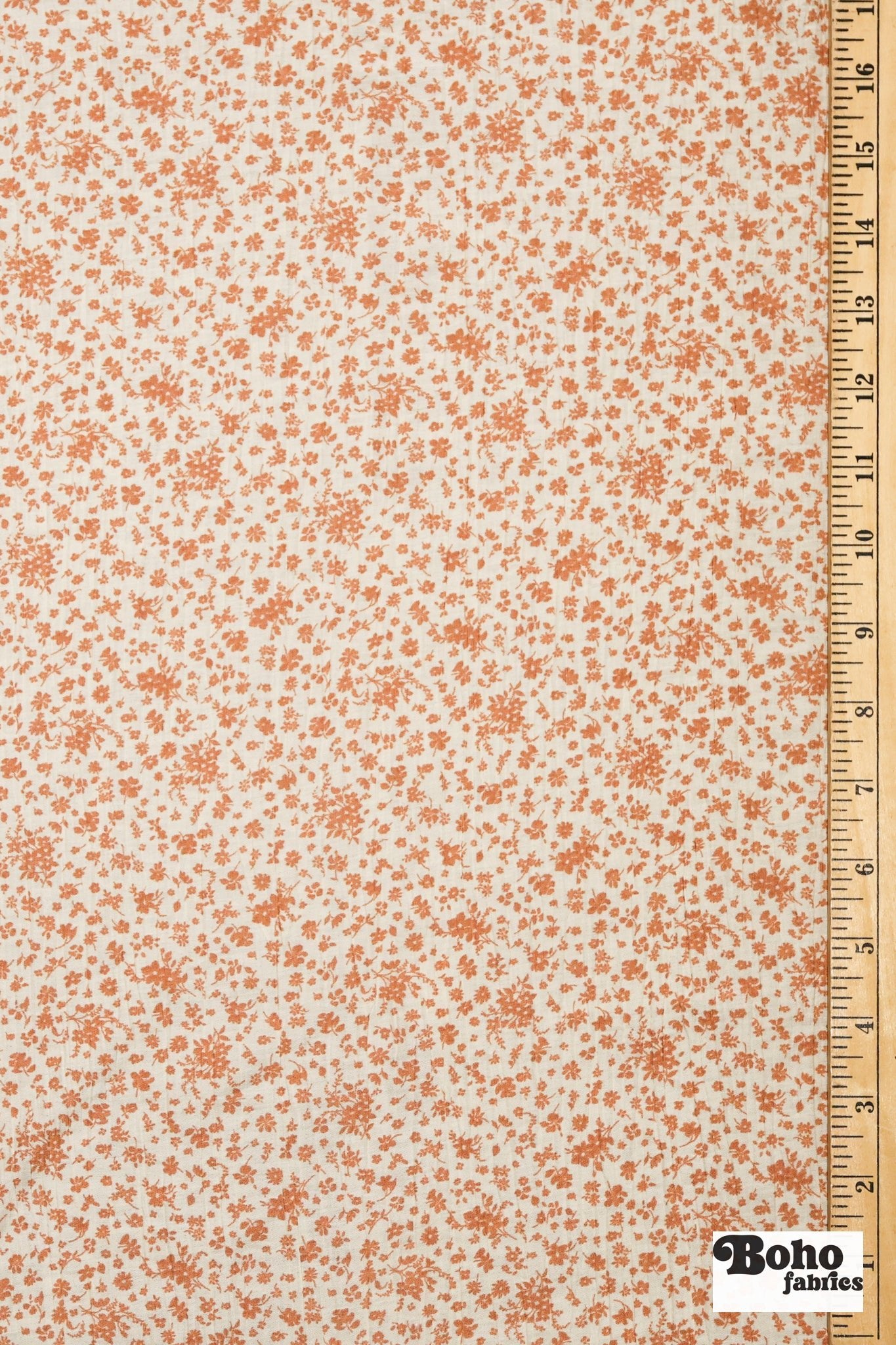 White with Tan Florals Crinkle Woven Fabric - Boho Fabrics - Woven Fabric