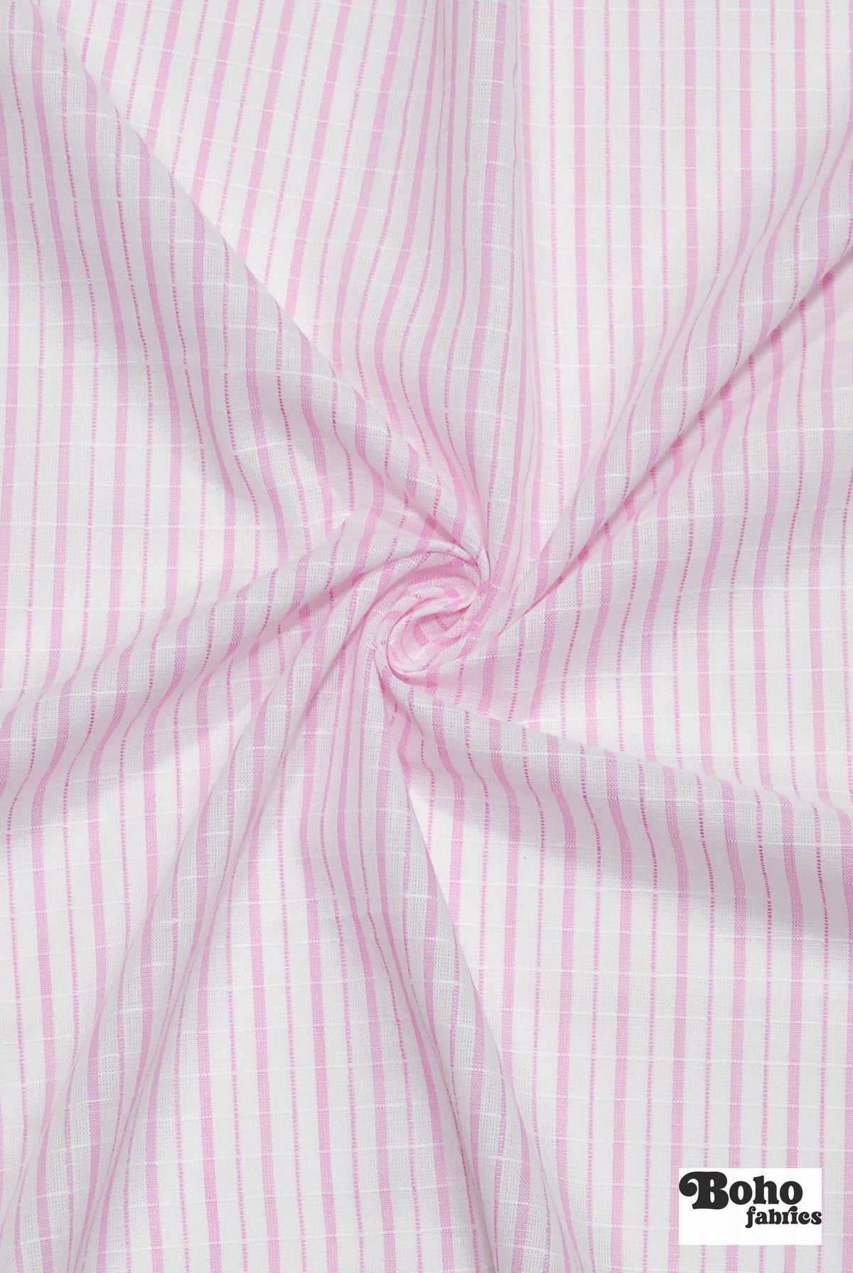 White with Thin Pink Stripes Lightweight Textured Cotton Woven Shirting Fabric - Boho Fabrics - Woven, Fabric