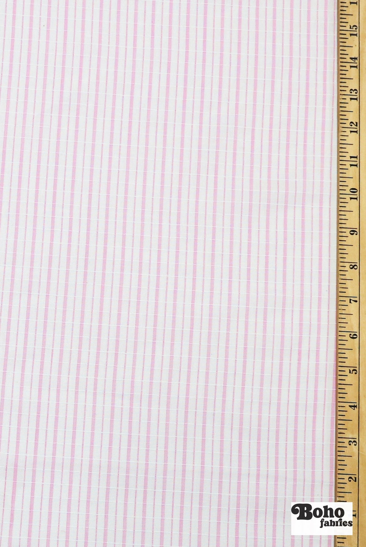 White with Thin Pink Stripes Lightweight Textured Cotton Woven Shirting Fabric - Boho Fabrics - Woven, Fabric
