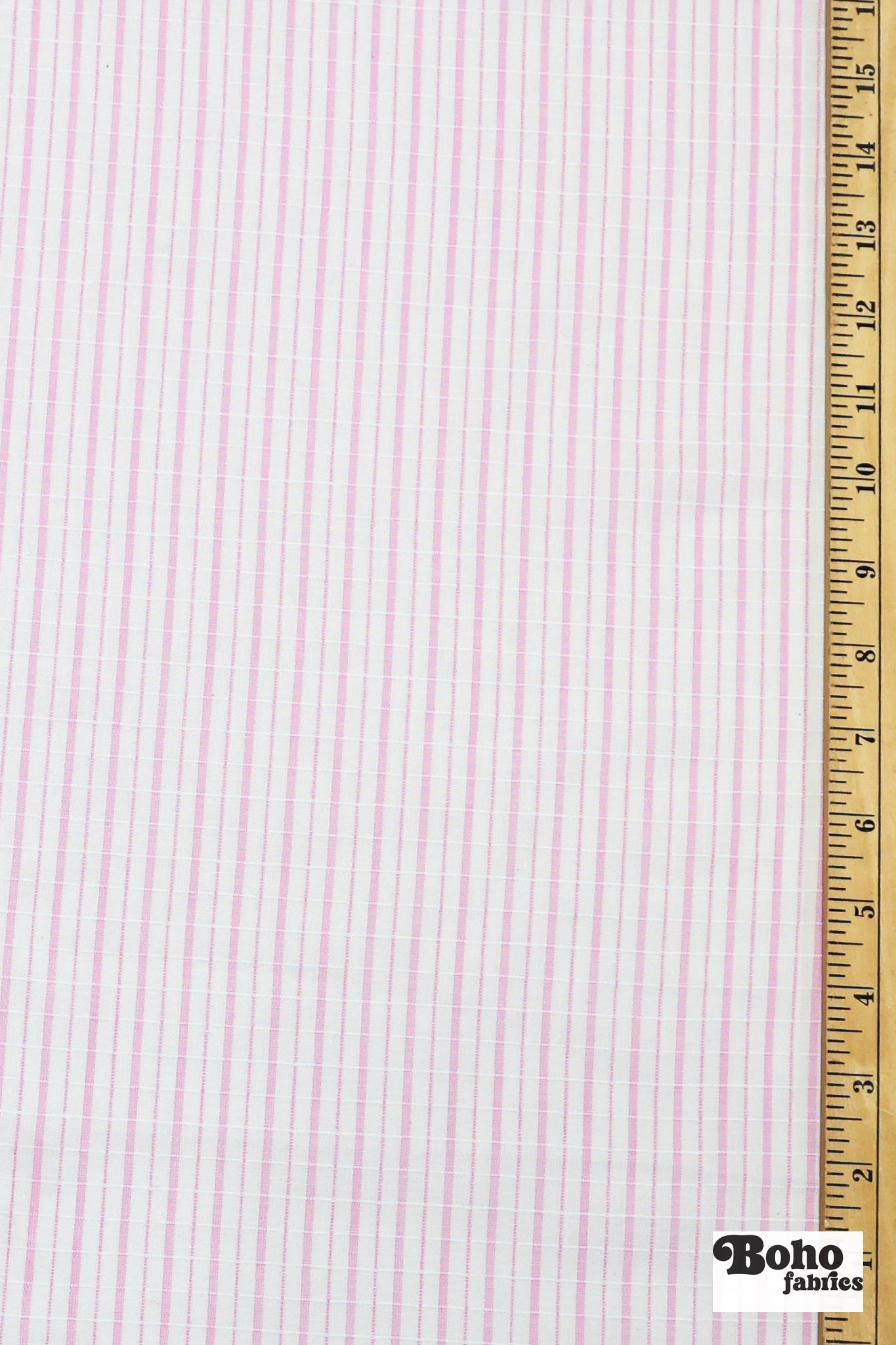 White with Thin Pink Stripes Lightweight Textured Cotton Woven Shirting Fabric - Boho Fabrics - Woven, Fabric