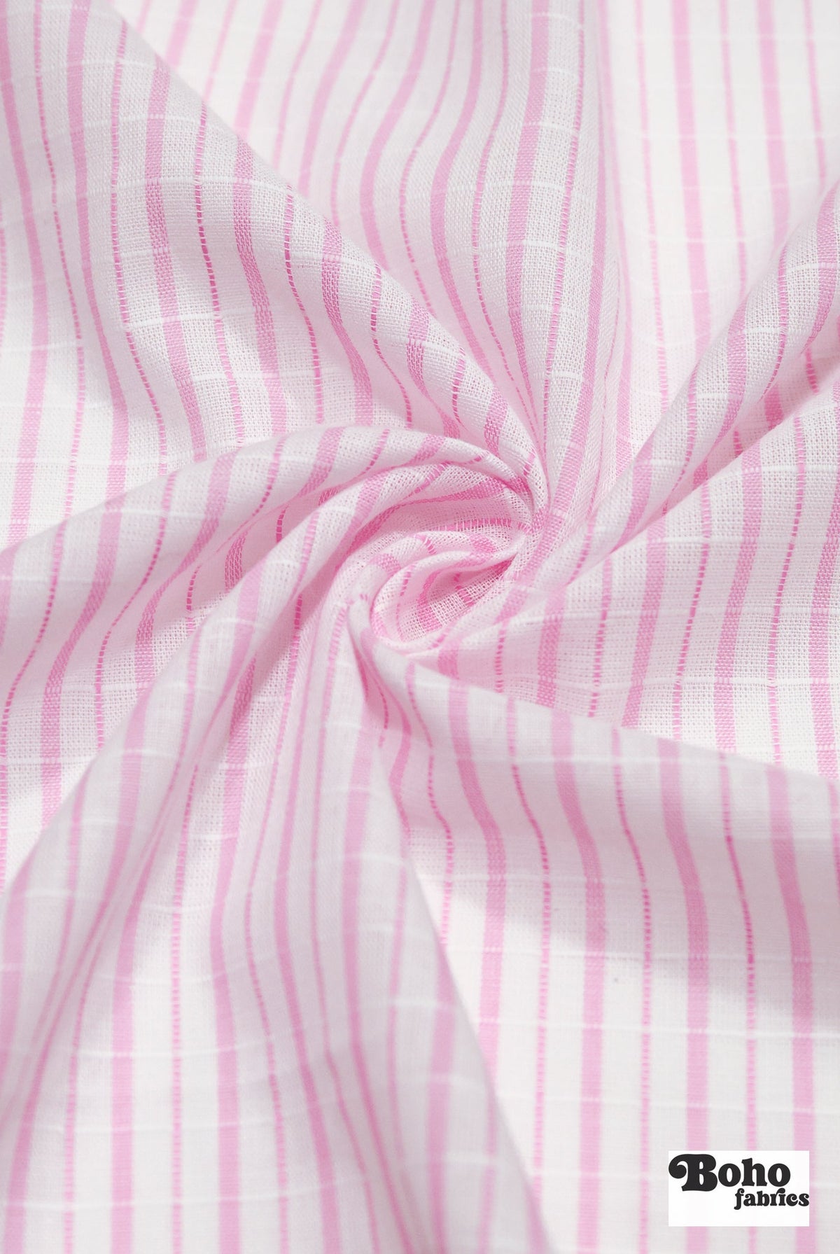 White with Thin Pink Stripes Lightweight Textured Cotton Woven Shirting Fabric - Boho Fabrics - Woven, Fabric