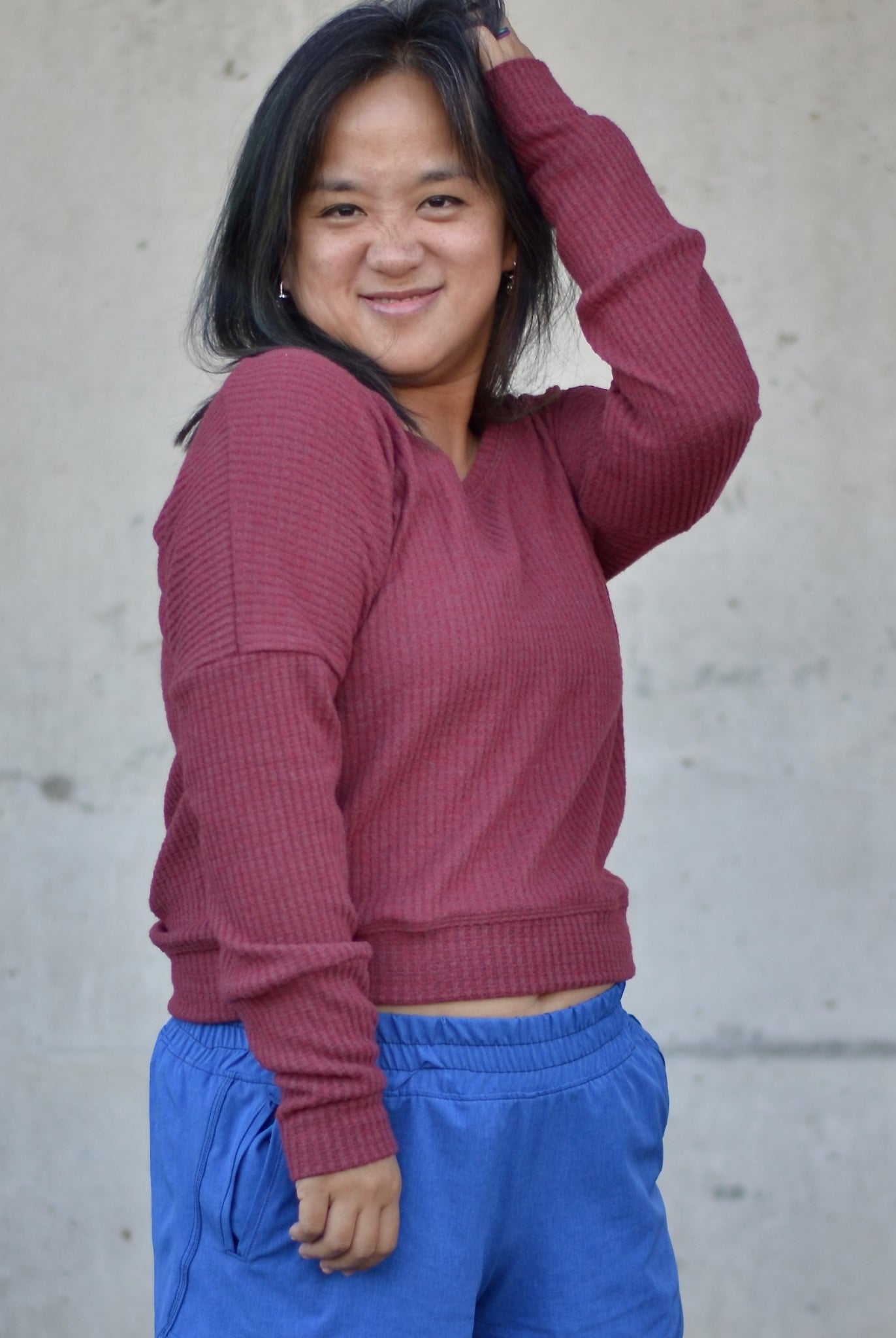 Wineberry Red, Brushed Waffle Knit - Boho Fabrics - Waffle Knits