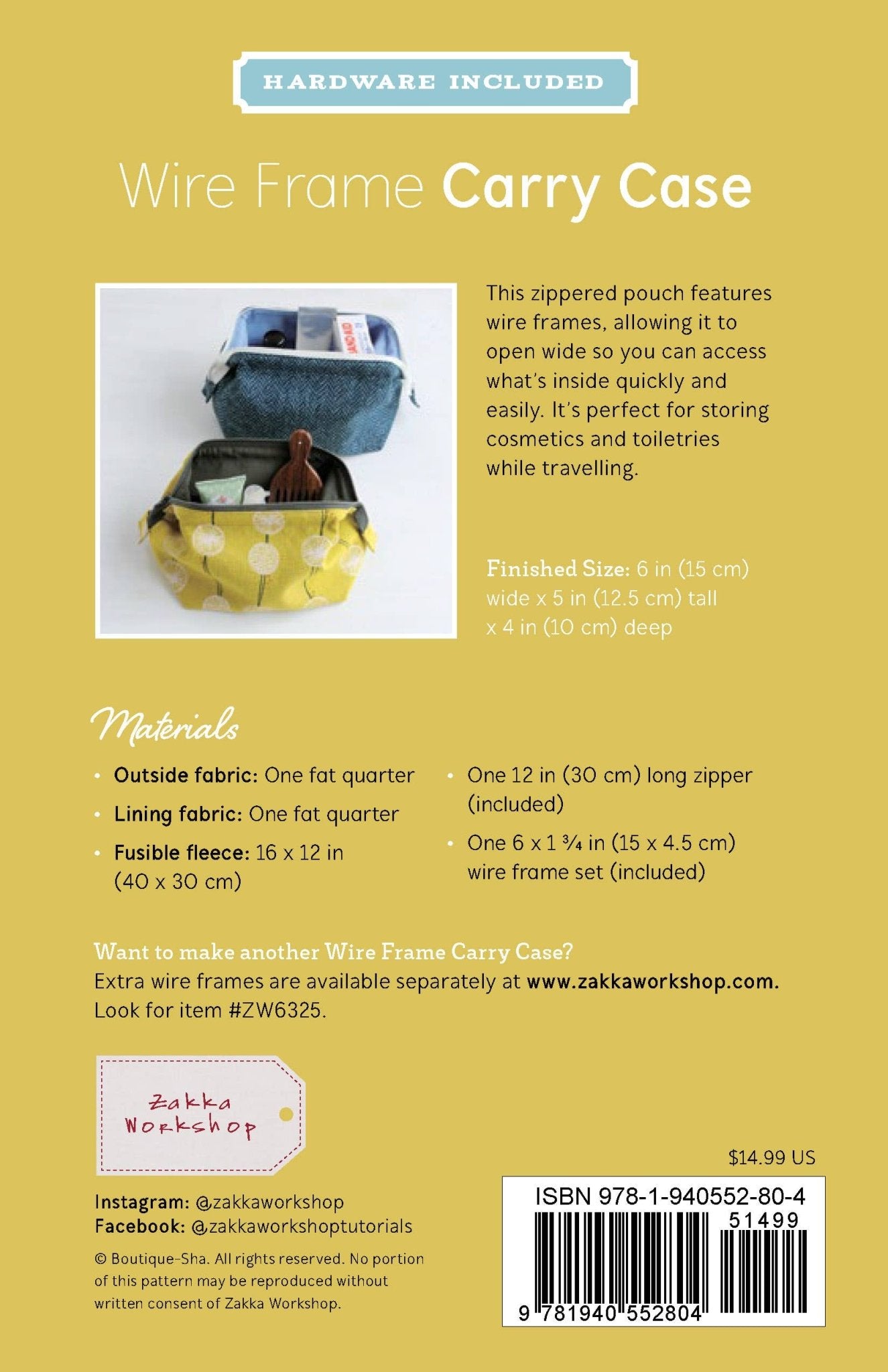 Wire Frame Carry Case, Sewing Pattern with Hardware - Boho Fabrics - Sewing Patterns