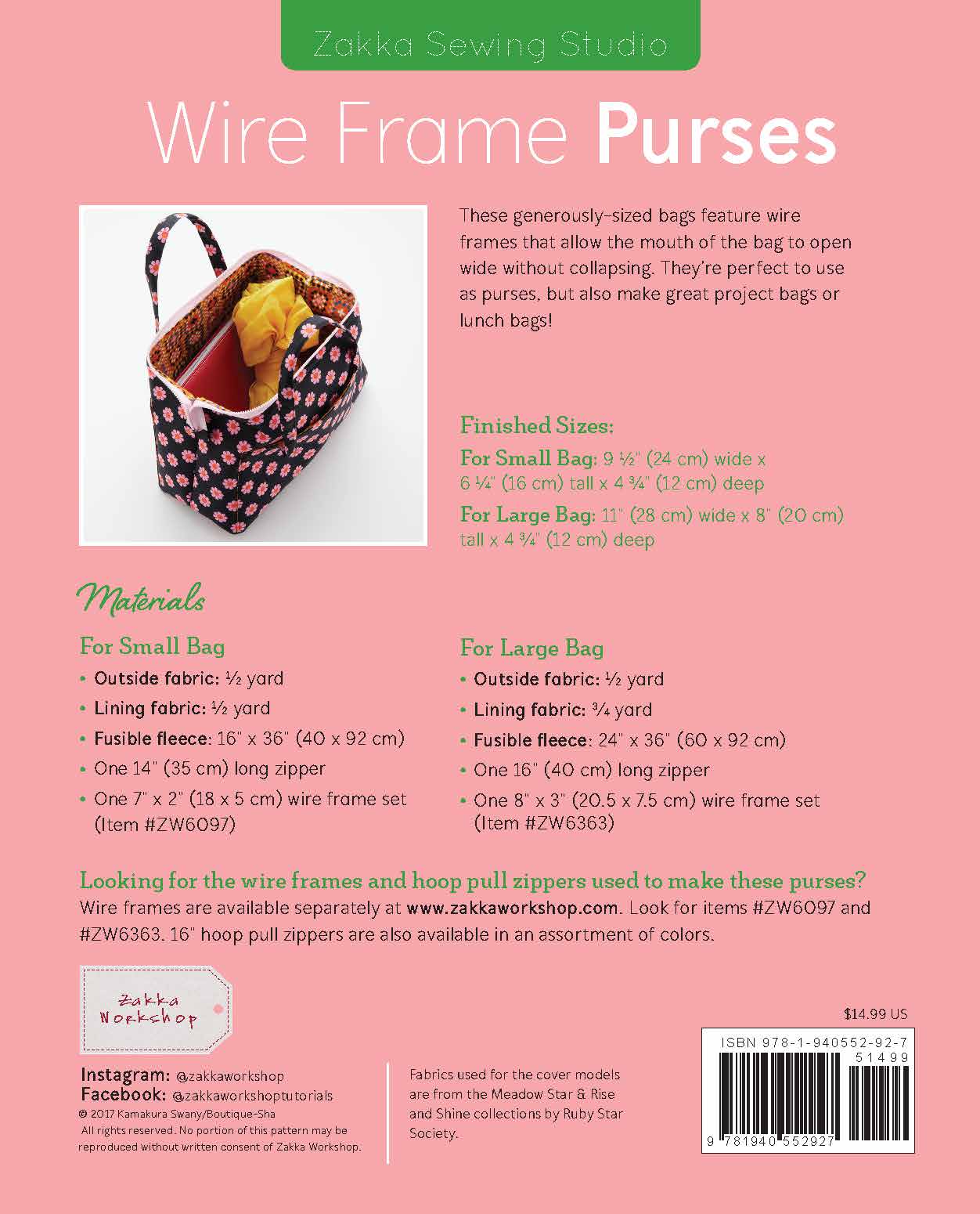 Wire Frame Purses Pattern (ZW2927) - Boho Fabrics - Sewing Kits