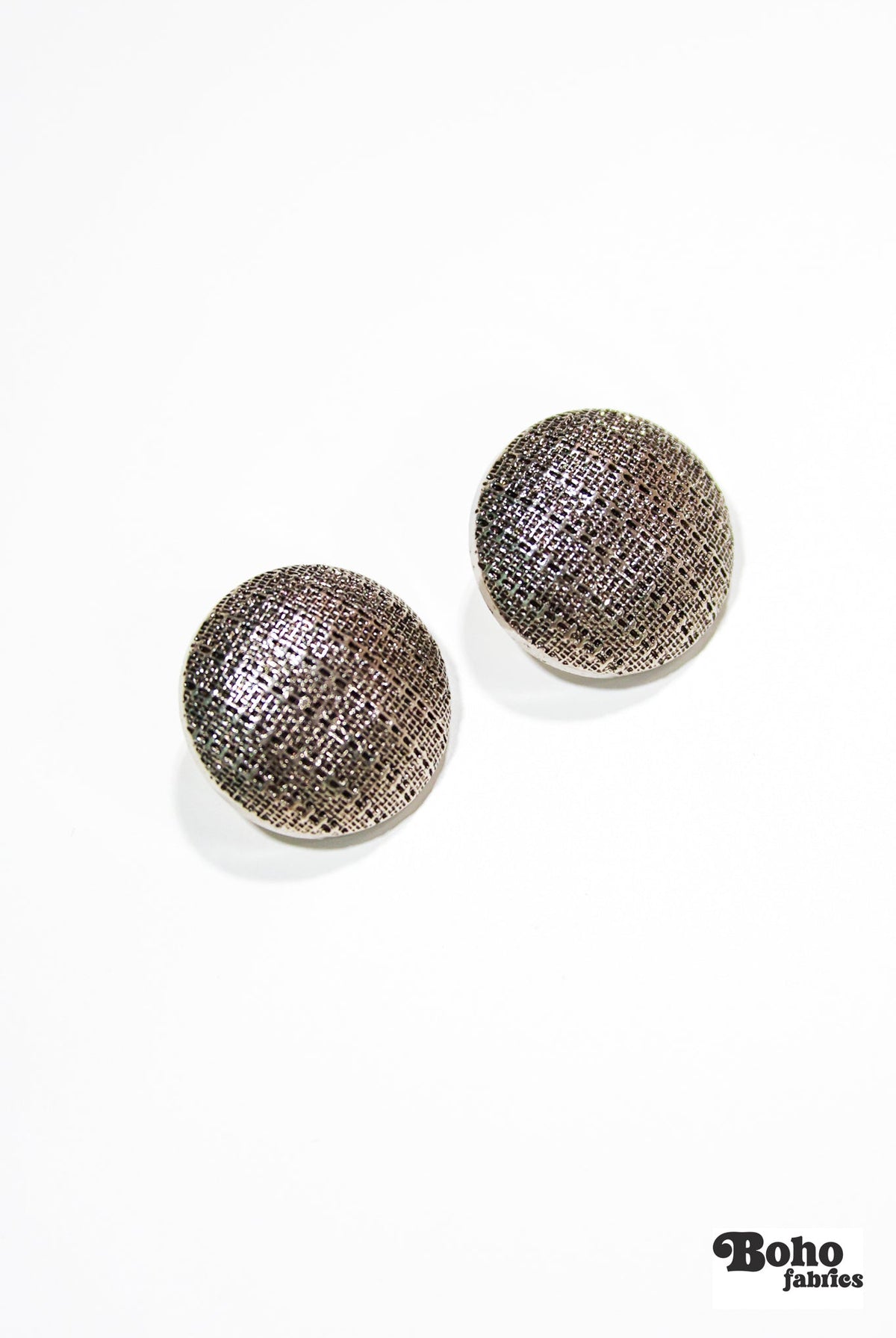 Woven Silver Plastic Dome Shank Buttons. 28L (18mm / 11/16"), 34L (21mm / 7/8") - Boho Fabrics - Buttons & Snaps