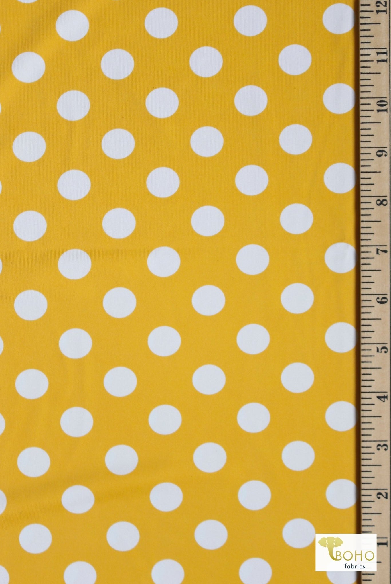 Yellow Polka Dot Bikini, Swim/Athletic Knit Fabric (30" Panel) - Boho Fabrics - Swim Knit, Printed Fabric
