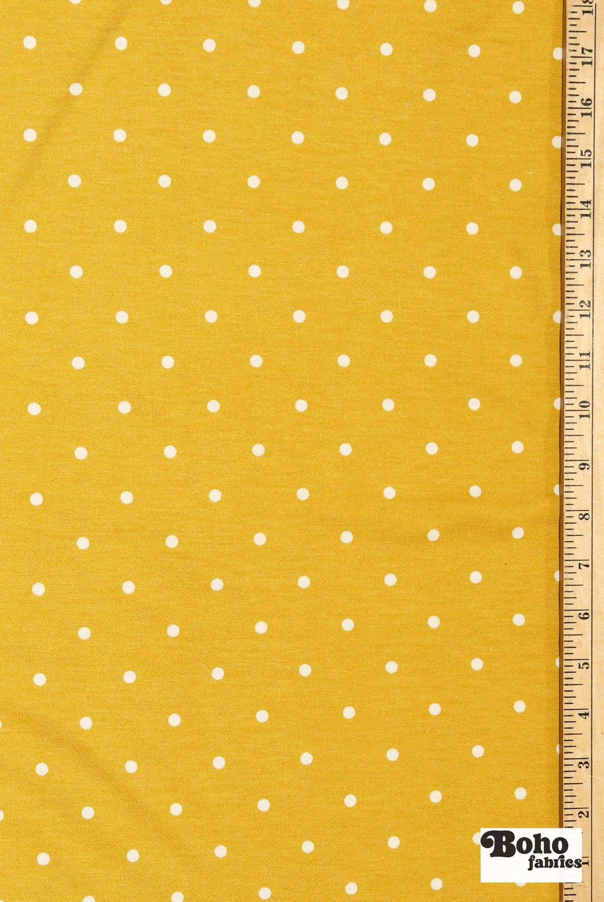 Yellow Polka Dots, French Terry Knit Fabric - Boho Fabrics - French Terry Prints, Knit Fabric