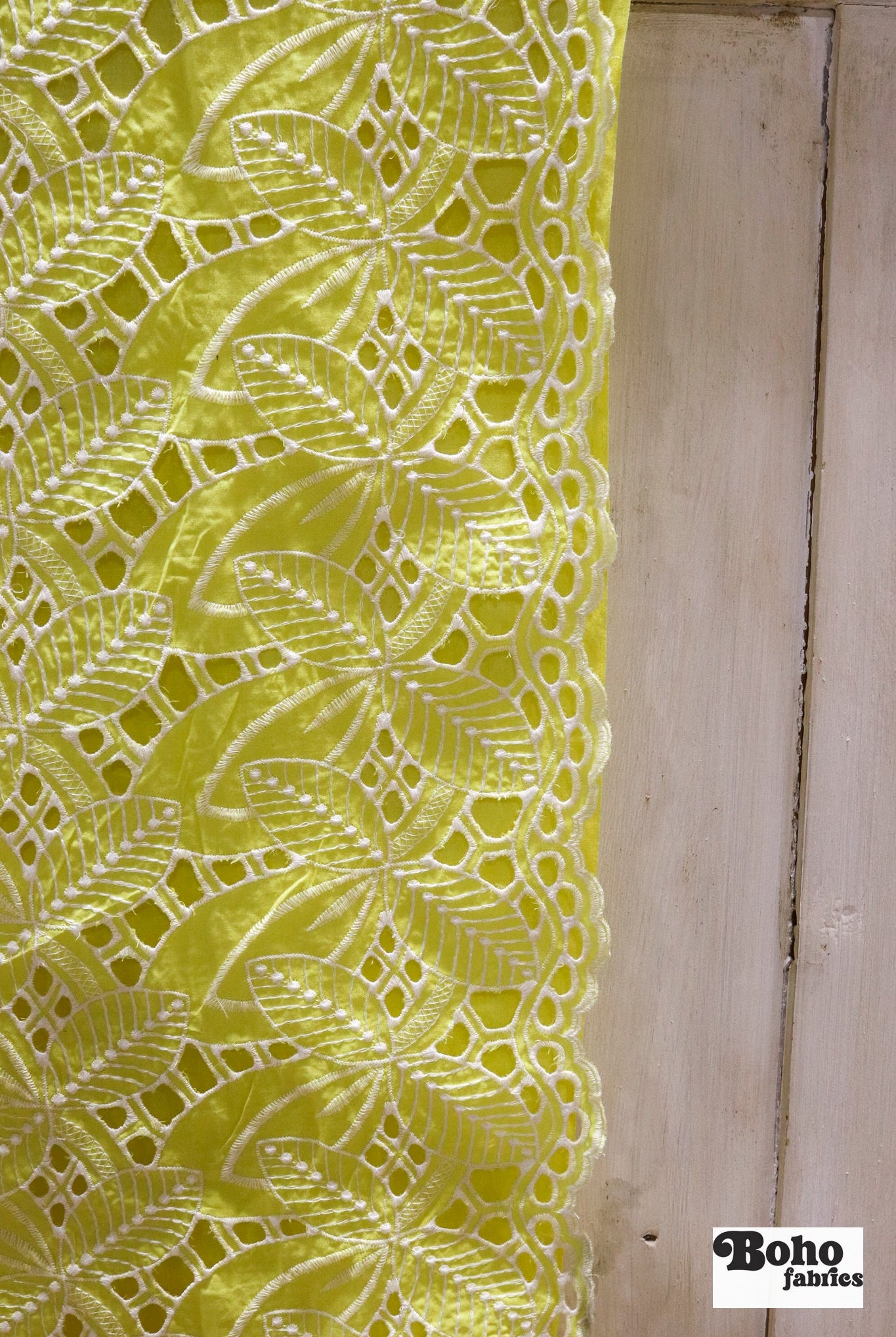 Yellow, Retro Tropic Embroidered Florals, Cotton Woven Fabric - Boho Fabrics - Shirting, Woven