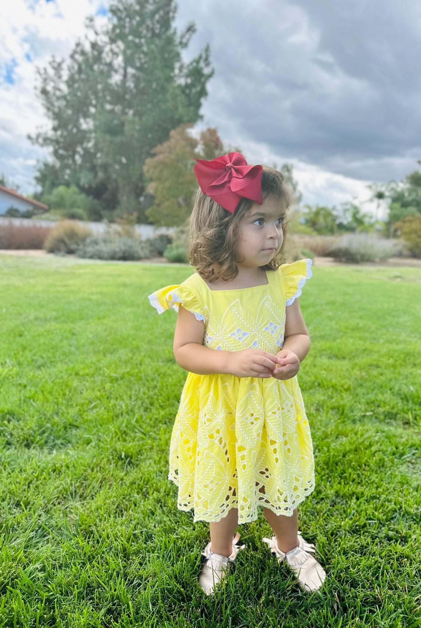 Yellow, Retro Tropic Embroidered Florals, Cotton Woven Fabric - Boho Fabrics - Shirting, Woven