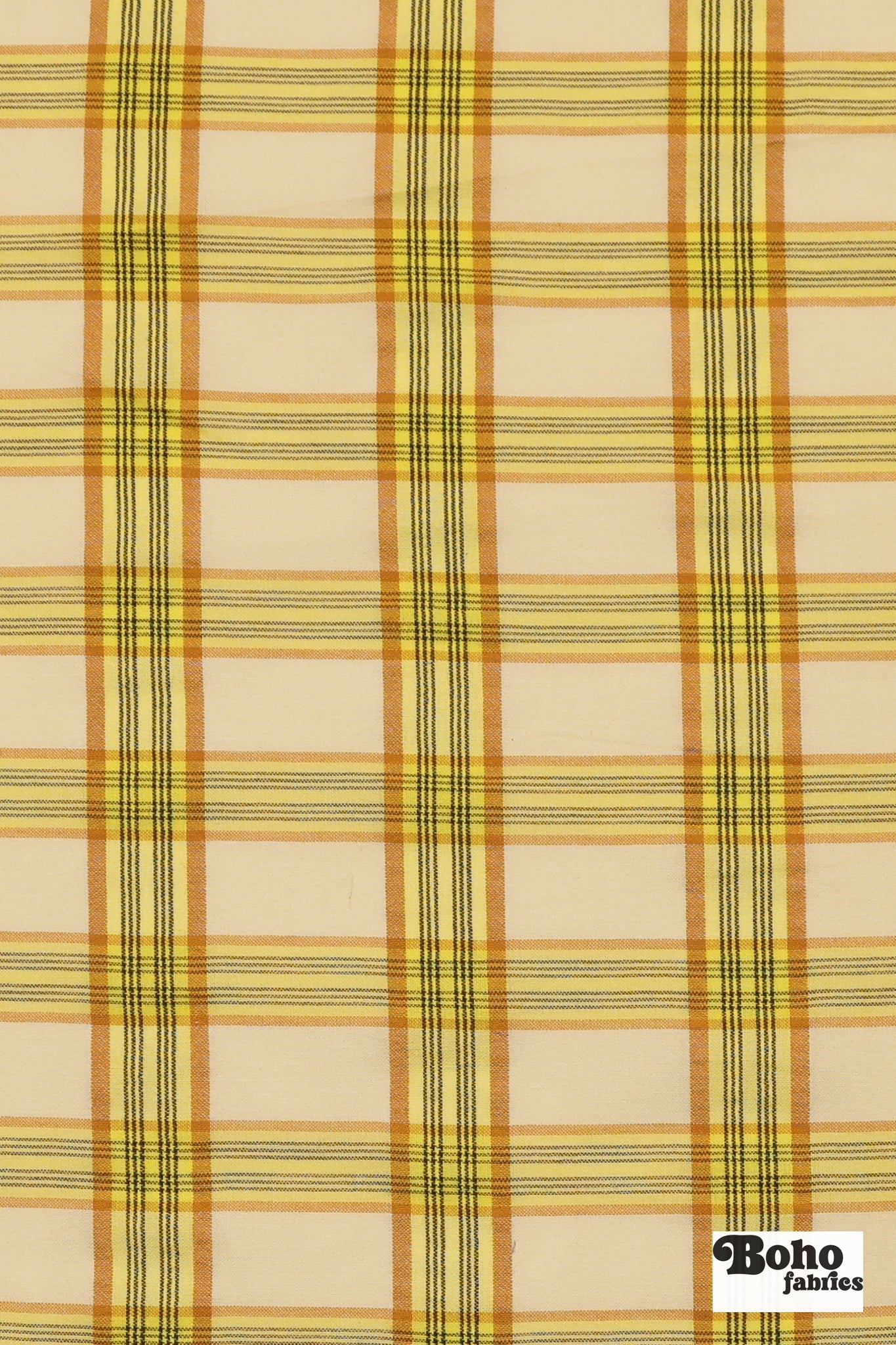Yellow, Tan & Black Plaid Cotton Woven Fabric - Boho Fabrics - Shirting, Woven