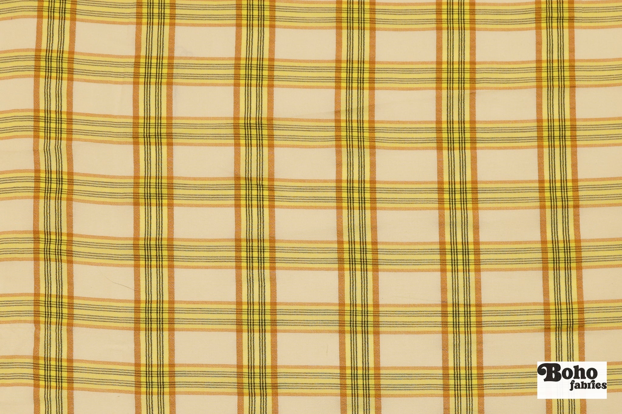 Yellow, Tan & Black Plaid Cotton Woven Fabric - Boho Fabrics - Shirting, Woven