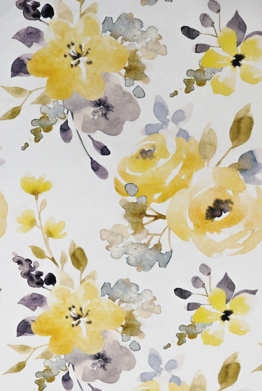 Yellow Watercolor Floral Canvas Woven Fabric - Boho Fabrics - Home Dec. & Upholstery Fabric