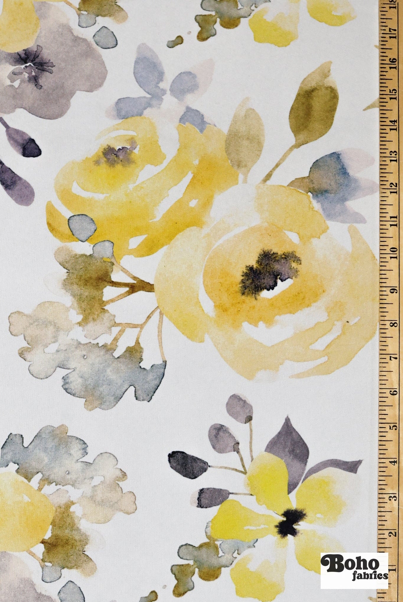 Yellow Watercolor Floral Canvas Woven Fabric - Boho Fabrics - Home Dec. & Upholstery Fabric