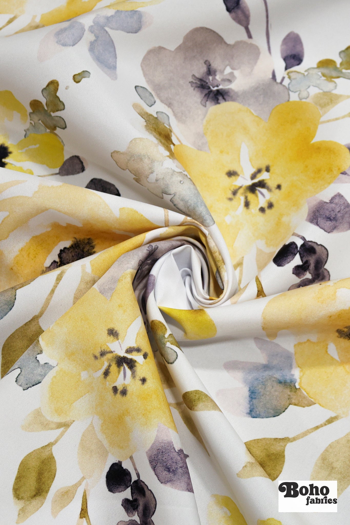 Yellow Watercolor Floral Canvas Woven Fabric - Boho Fabrics - Home Dec. & Upholstery Fabric