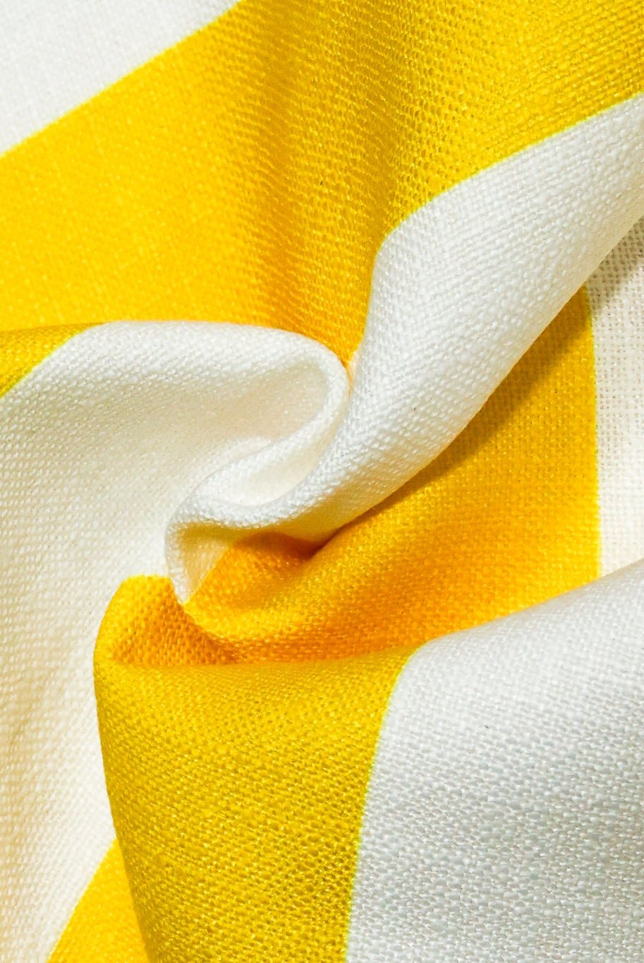 Yellow & White, 3" Wide Striped Linen-Look Woven Fabric - Boho Fabrics - Home Dec. & Upholstery Fabric