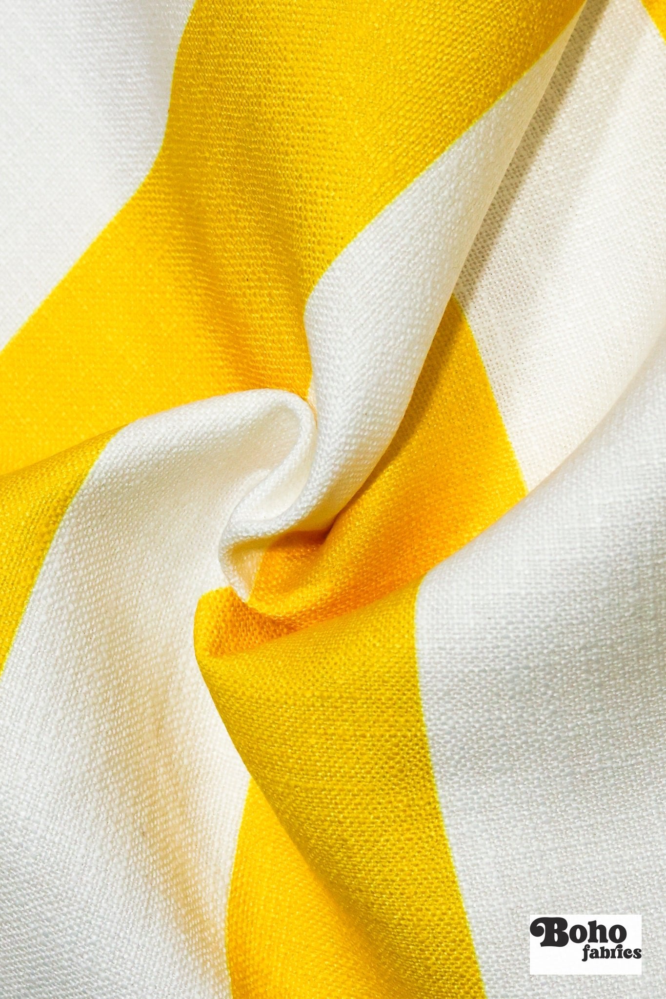 Yellow & White, 3" Wide Striped Linen-Look Woven Fabric - Boho Fabrics - Home Dec. & Upholstery Fabric