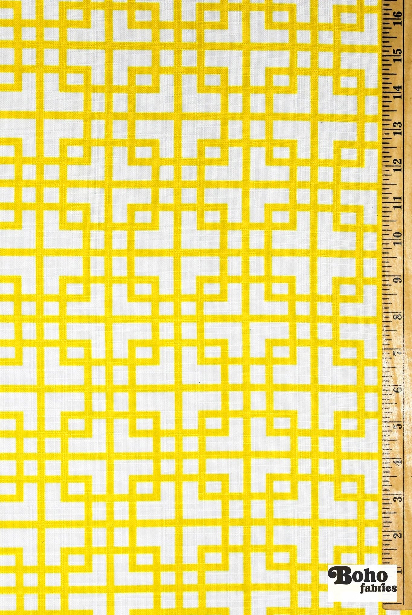 Yellow & White, Interlocking Squares Linen-Look Woven Fabric - Boho Fabrics - Home Dec. & Upholstery Fabric