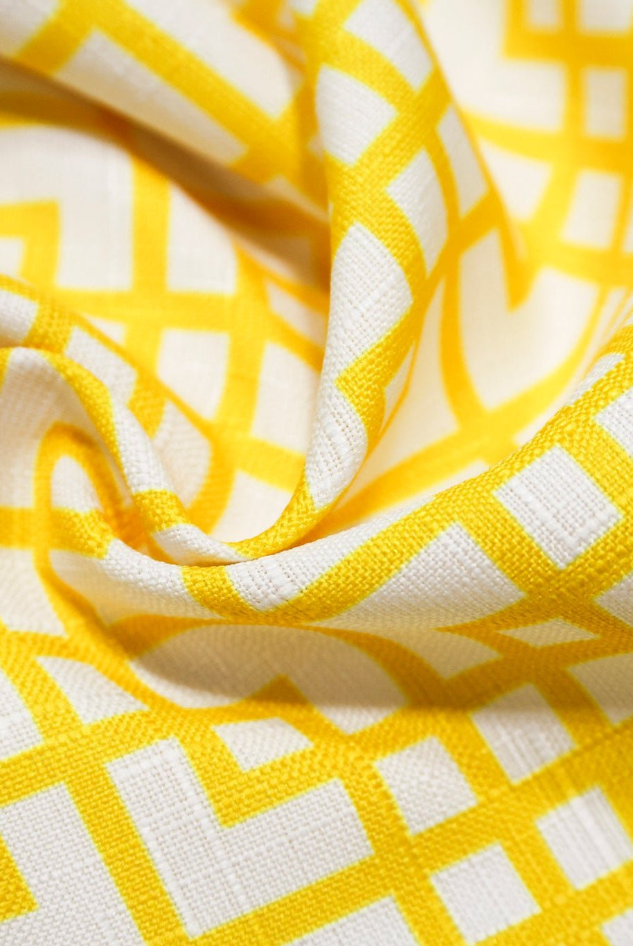 Yellow & White, Interlocking Squares Linen-Look Woven Fabric - Boho Fabrics - Home Dec. & Upholstery Fabric