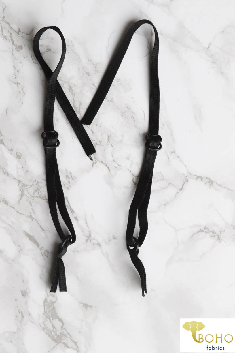 Youth Satin Adjustable Elastic Tank Top Straps in Black. 1/4" Wide. CS-BR - Boho Fabrics