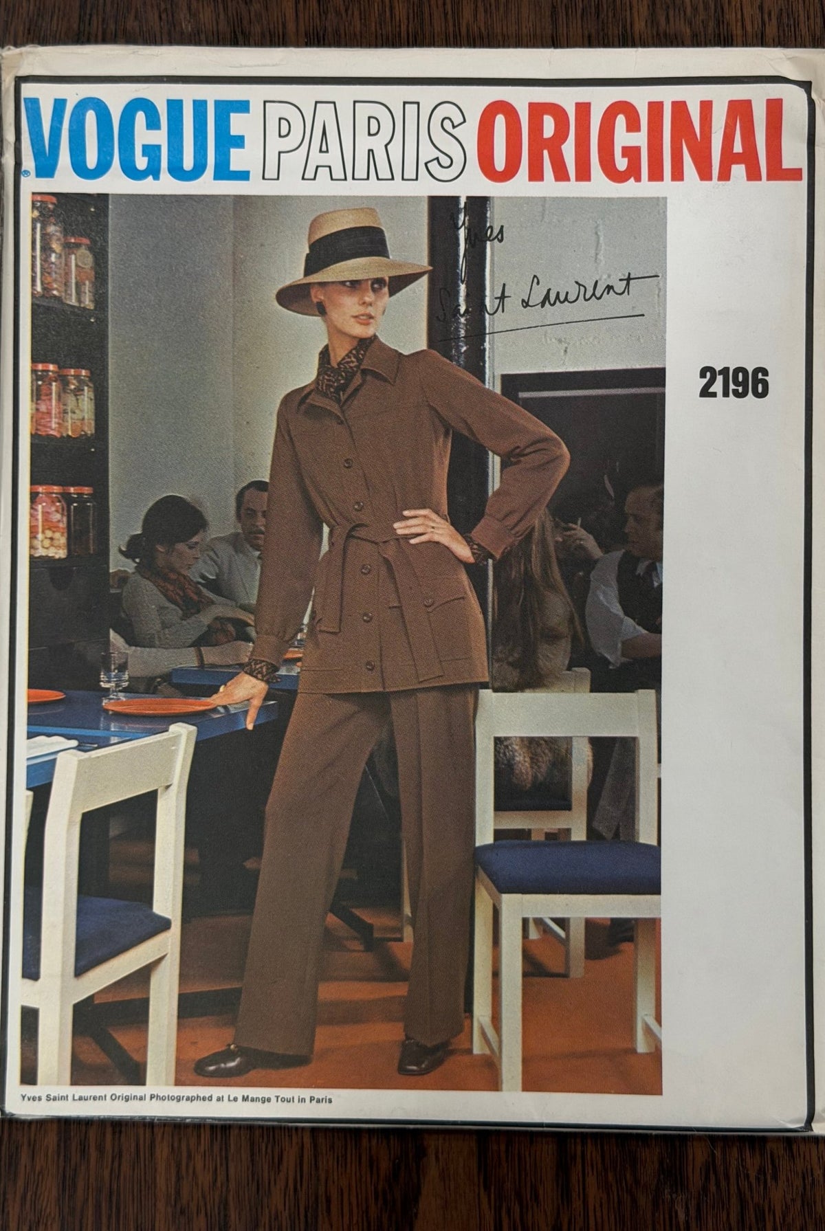 Yves Saint Laurent | Vogue Paris Original Sewing Pattern #2196 — Pantsuit with Belted Jacket & Tie-Neck Blouse, Size 10, Vintage 1969, with Original Vogue Sew-In Label - Boho Fabrics - Sewing Patterns